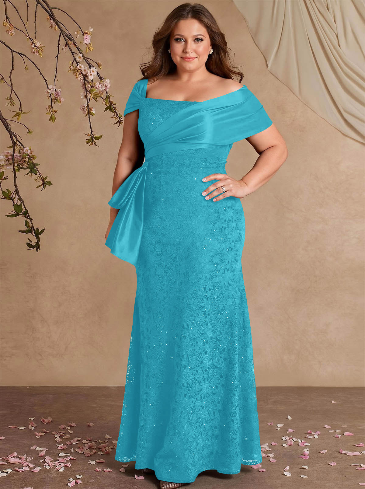 Elegant Mermaid Beading Lace Mother Of The Bride Dresses With Unremovable Satin Wrap, product image 26