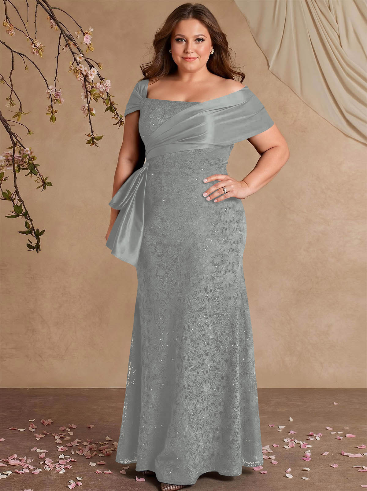 Elegant Mermaid Beading Lace Mother Of The Bride Dresses With Unremovable Satin Wrap, product image 6