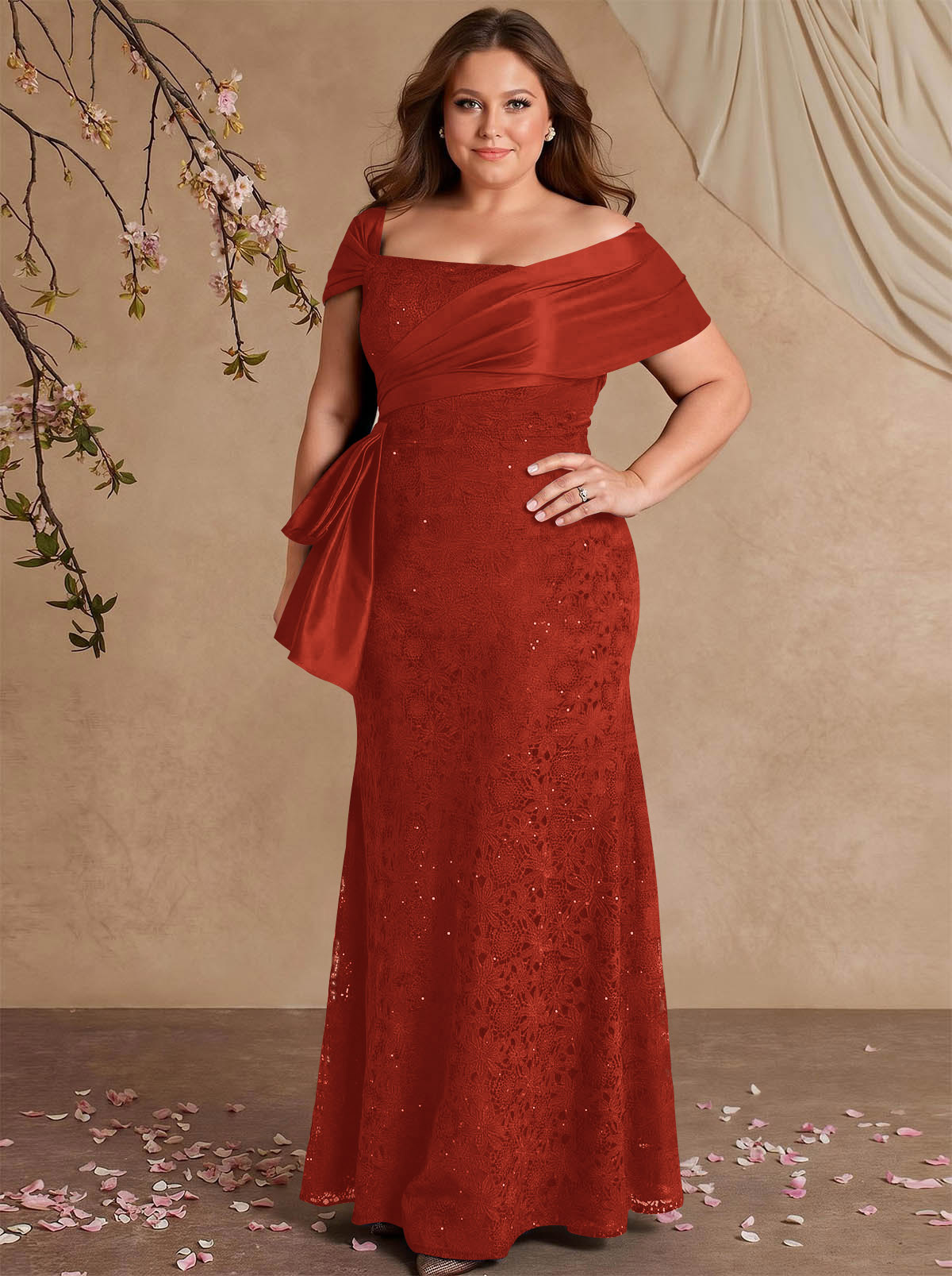 Elegant Mermaid Beading Lace Mother Of The Bride Dresses With Unremovable Satin Wrap, product image 62