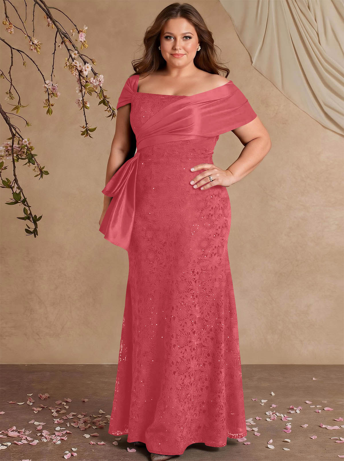 Elegant Mermaid Beading Lace Mother Of The Bride Dresses With Unremovable Satin Wrap, product image 64