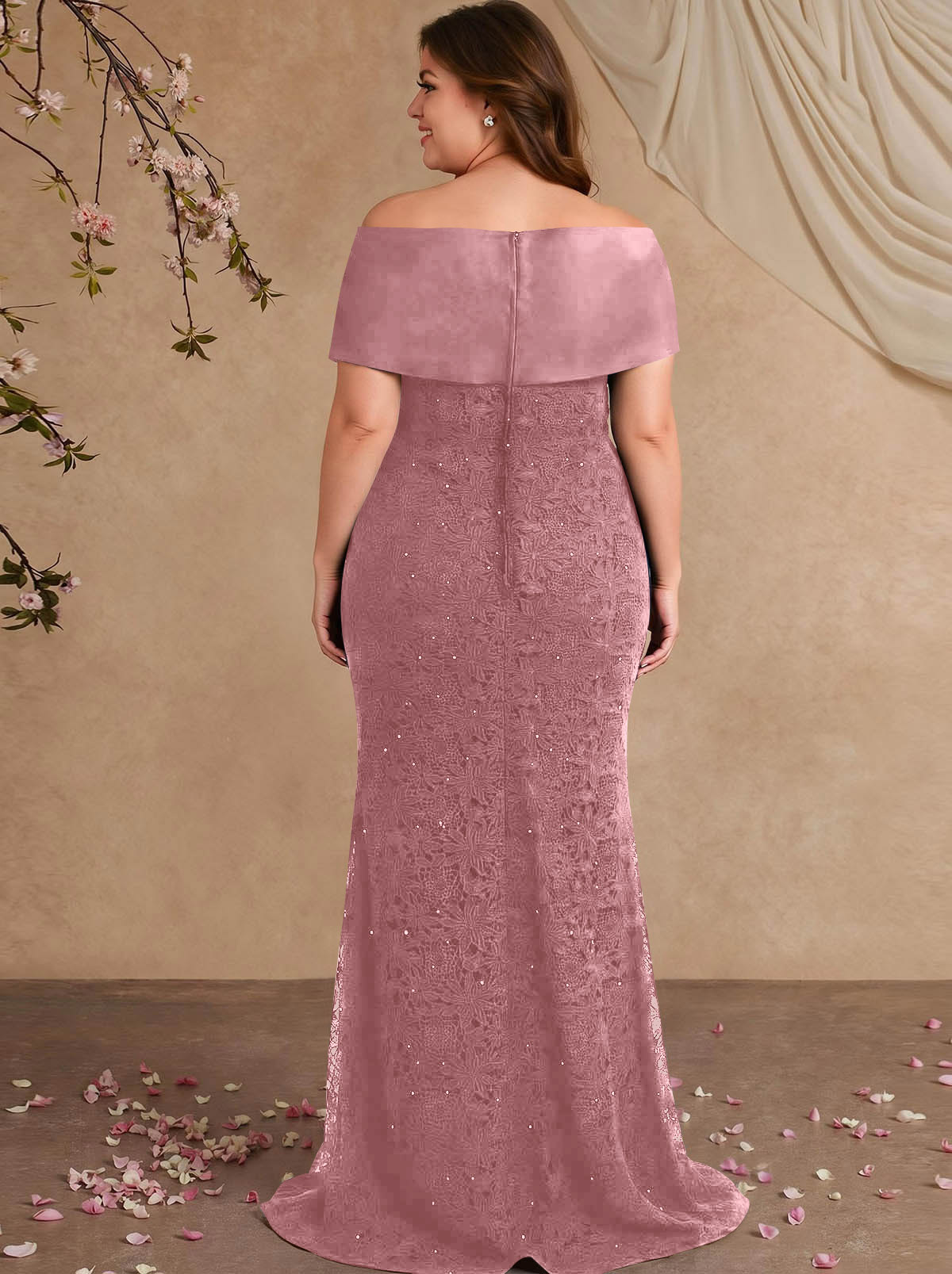 Elegant Mermaid Beading Lace Mother Of The Bride Dresses With Unremovable Satin Wrap, product image 43