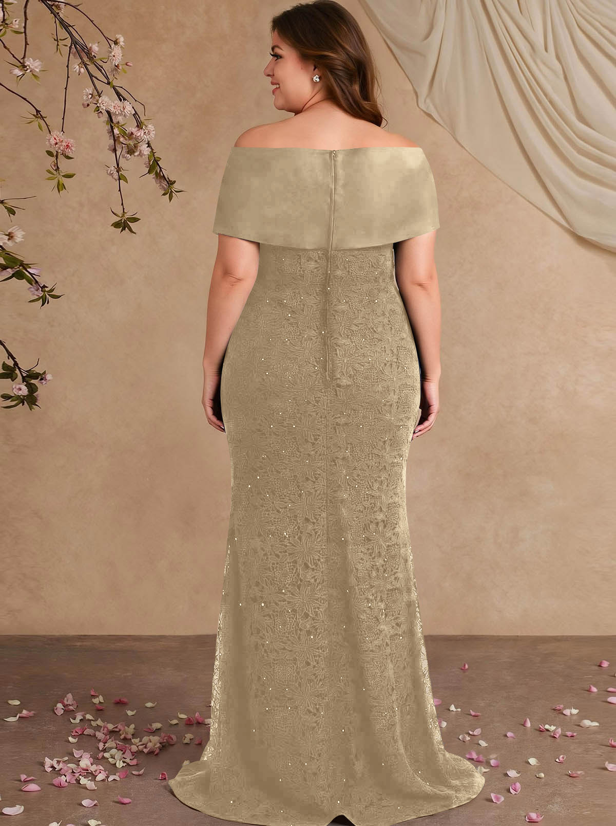 Elegant Mermaid Beading Lace Mother Of The Bride Dresses With Unremovable Satin Wrap, product image 13