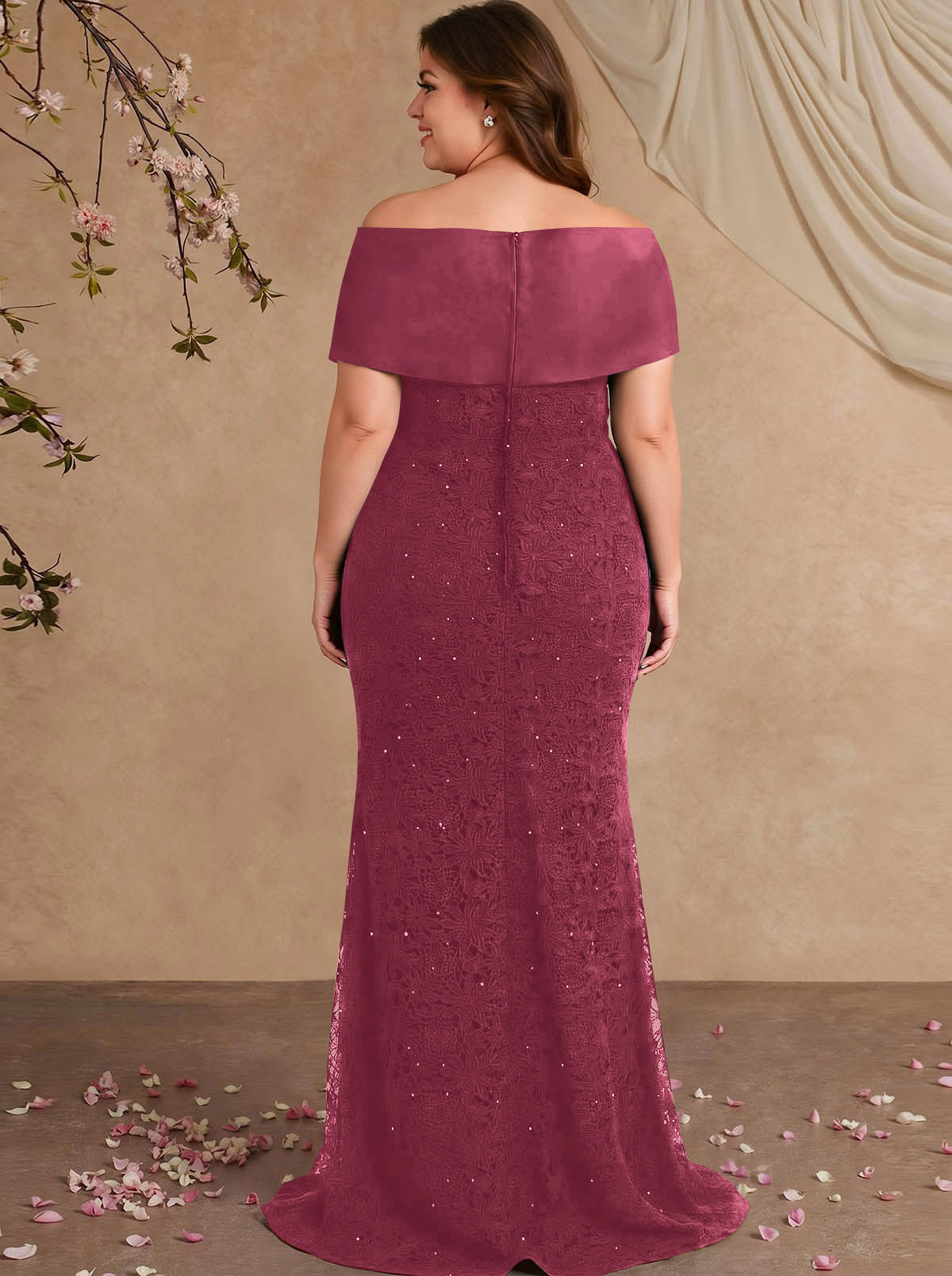 Elegant Mermaid Beading Lace Mother Of The Bride Dresses With Unremovable Satin Wrap, product image 59