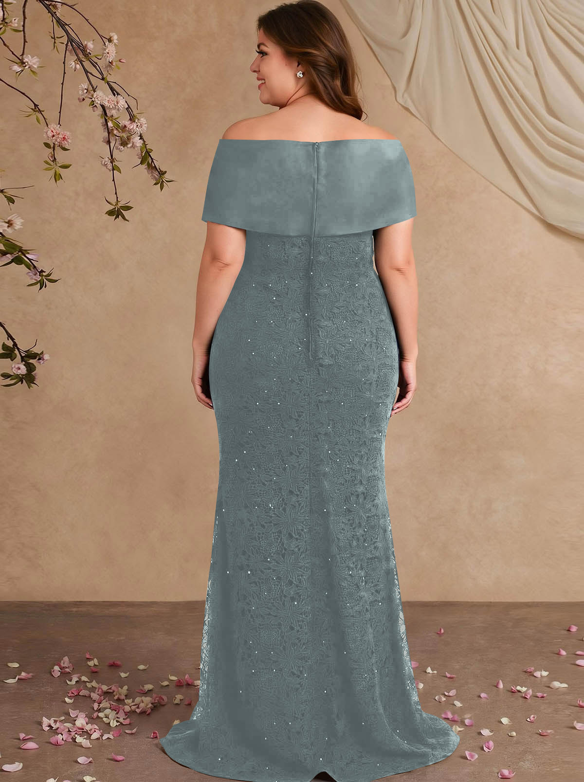 Elegant Mermaid Beading Lace Mother Of The Bride Dresses With Unremovable Satin Wrap, product image 21