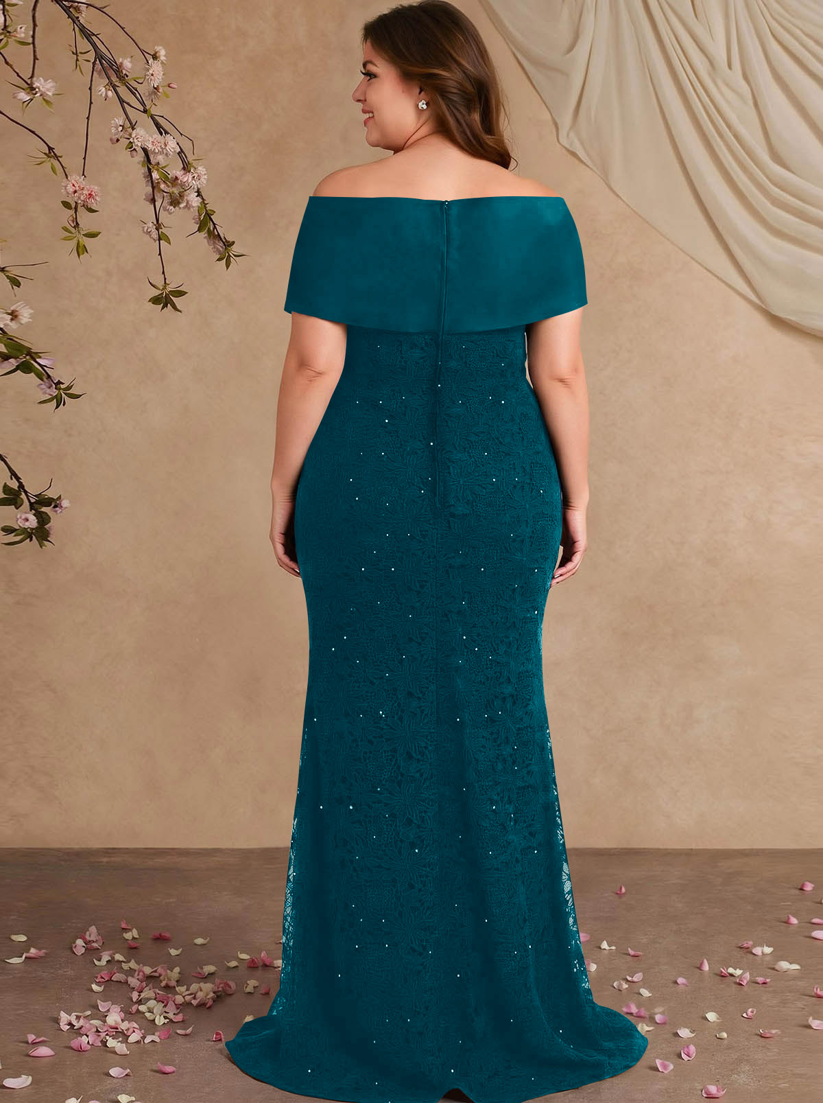 Elegant Mermaid Beading Lace Mother Of The Bride Dresses With Unremovable Satin Wrap, product image 25