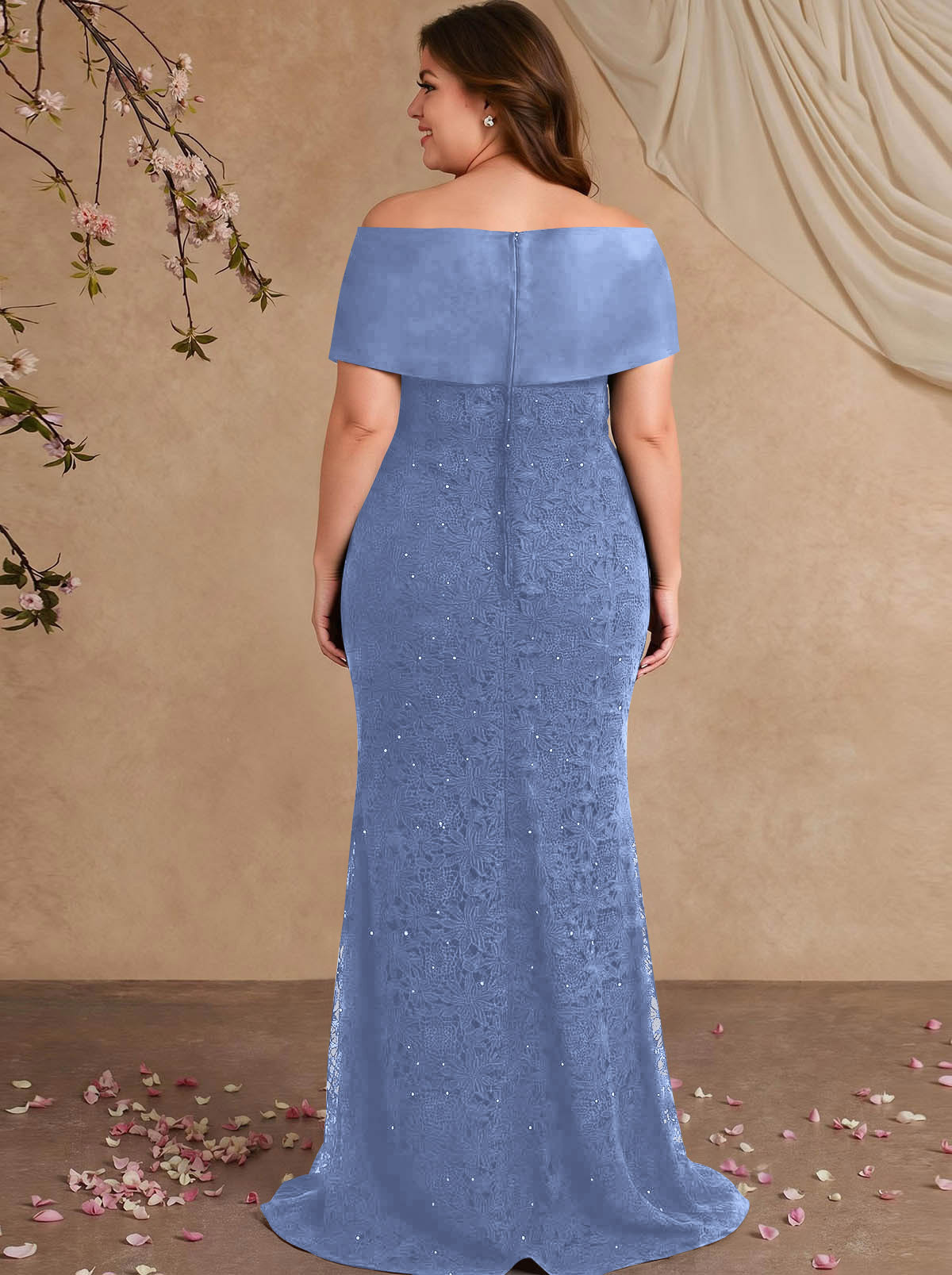 Elegant Mermaid Beading Lace Mother Of The Bride Dresses With Unremovable Satin Wrap, product image 31