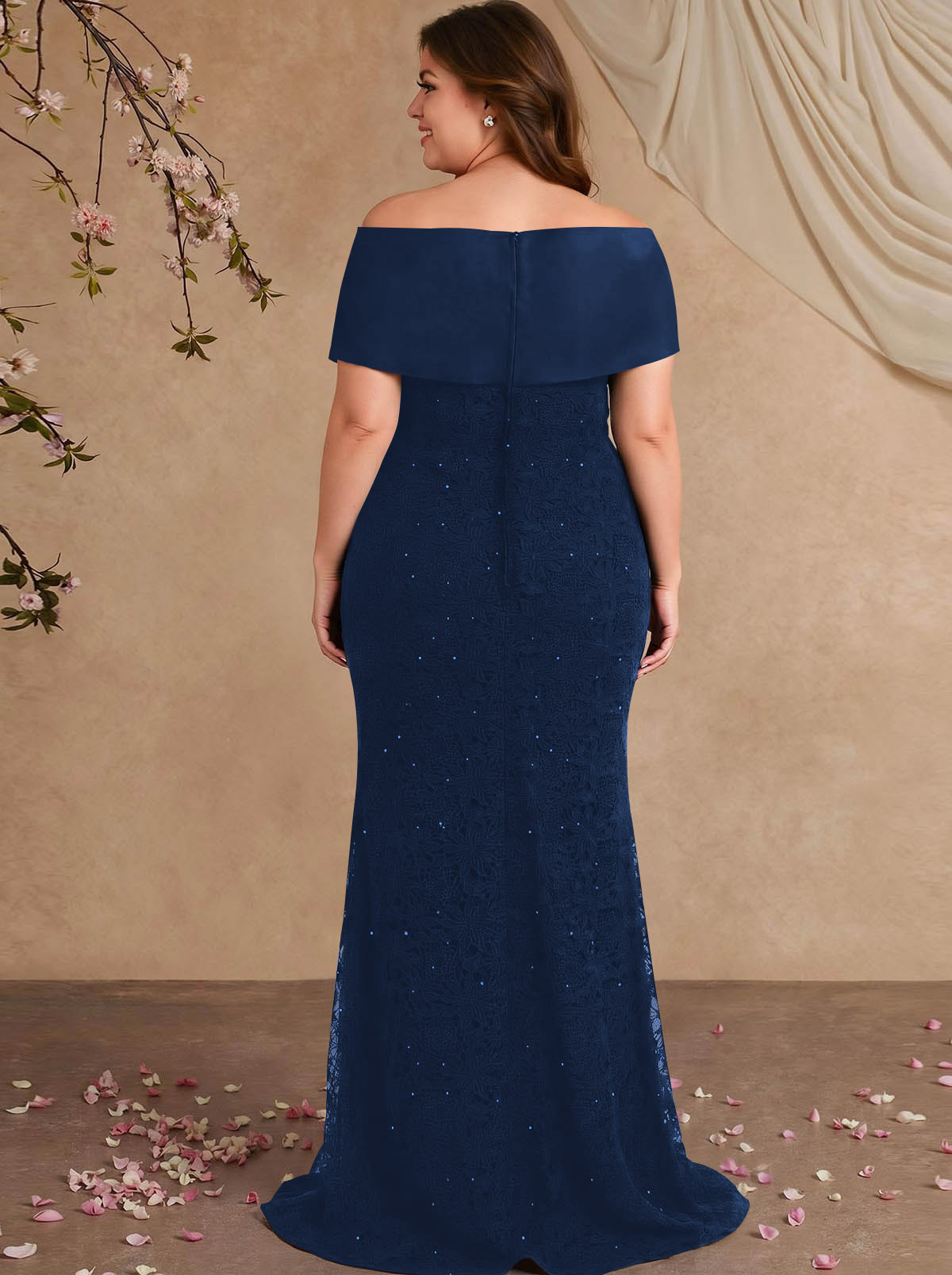 Elegant Mermaid Beading Lace Mother Of The Bride Dresses With Unremovable Satin Wrap, product image 3
