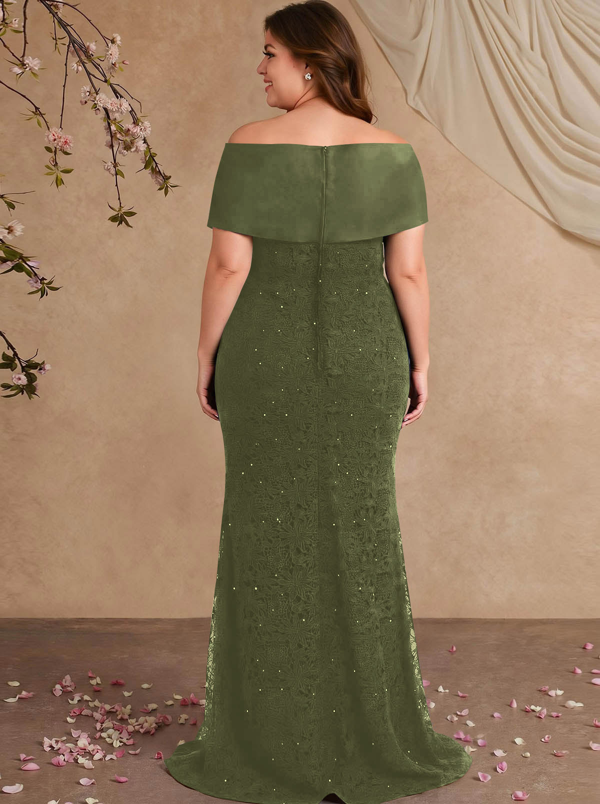 Elegant Mermaid Beading Lace Mother Of The Bride Dresses With Unremovable Satin Wrap, product image 11