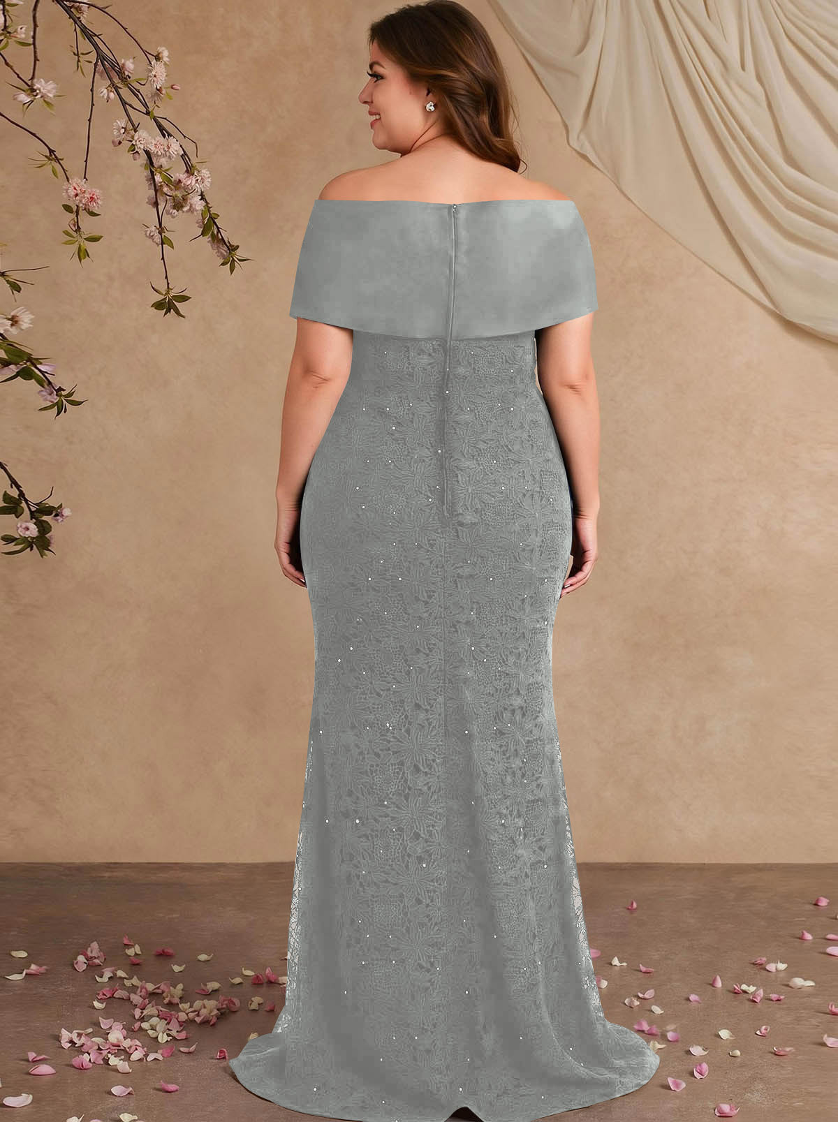 Elegant Mermaid Beading Lace Mother Of The Bride Dresses With Unremovable Satin Wrap, product image 7