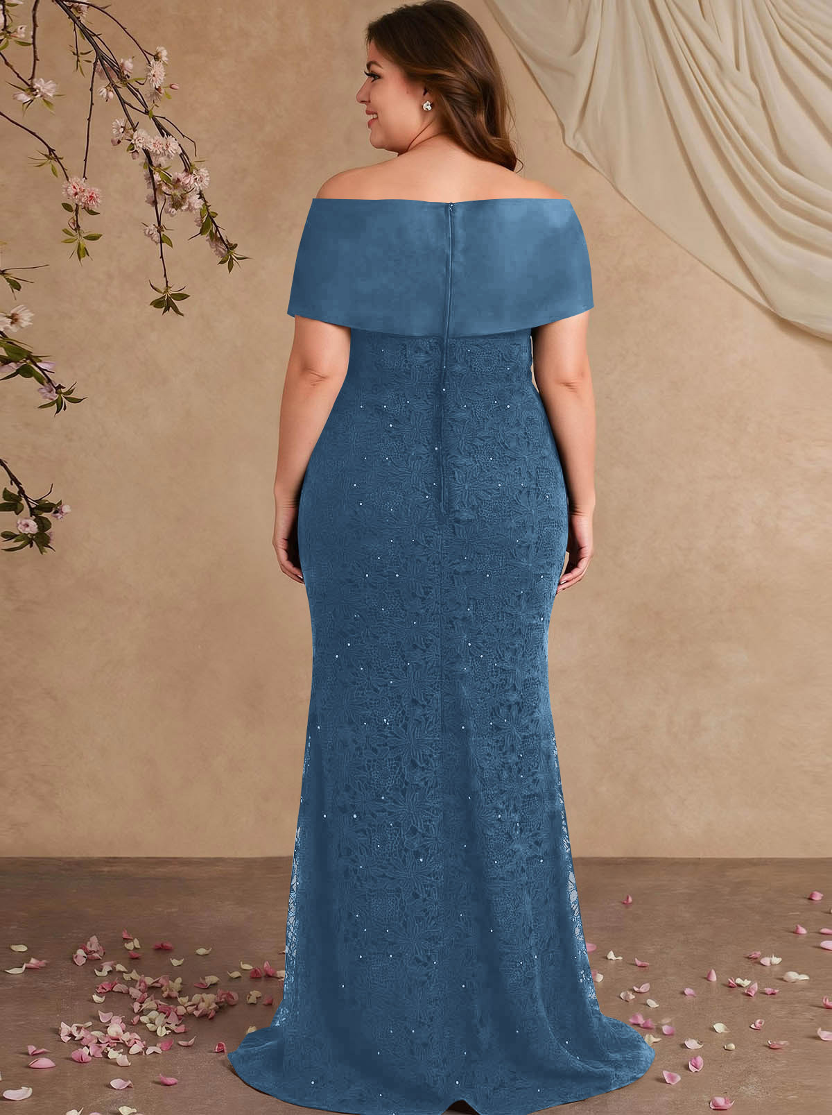 Elegant Mermaid Beading Lace Mother Of The Bride Dresses With Unremovable Satin Wrap, product image 17