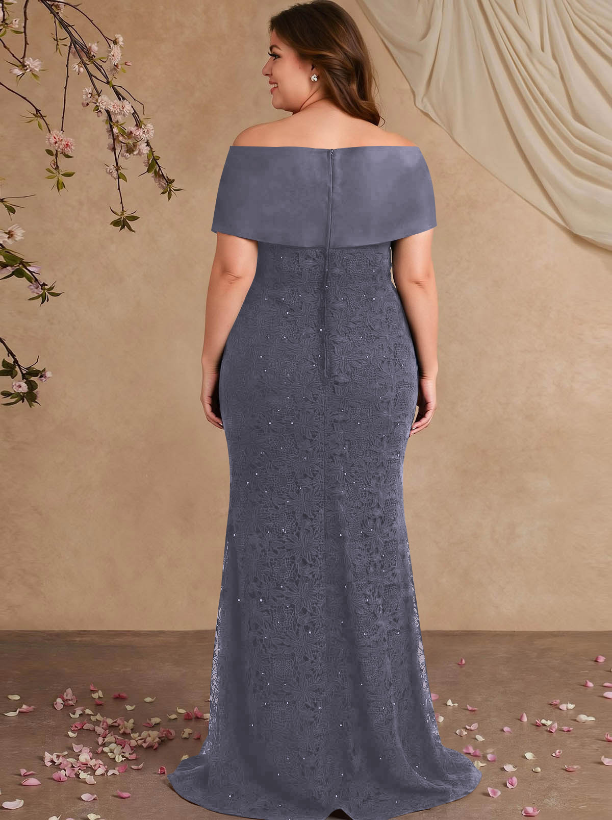 Elegant Mermaid Beading Lace Mother Of The Bride Dresses With Unremovable Satin Wrap, product image 19