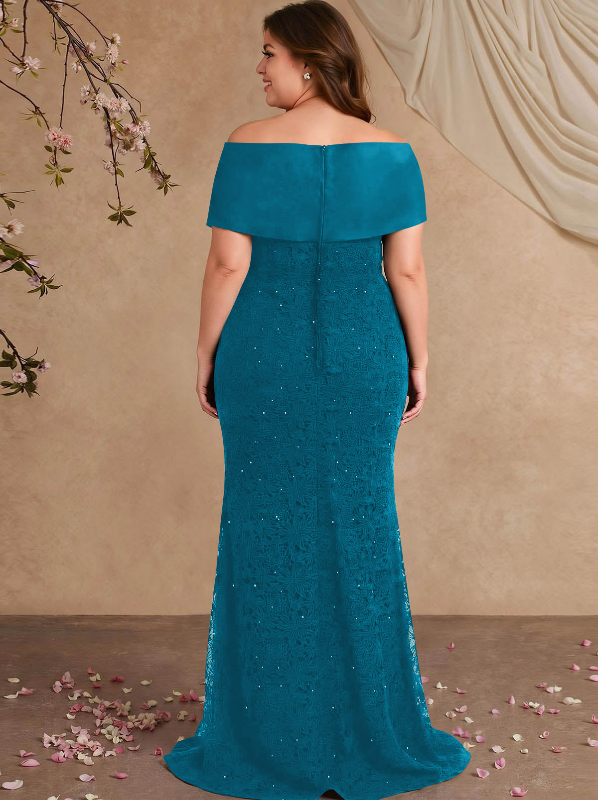 Elegant Mermaid Beading Lace Mother Of The Bride Dresses With Unremovable Satin Wrap, product image 33