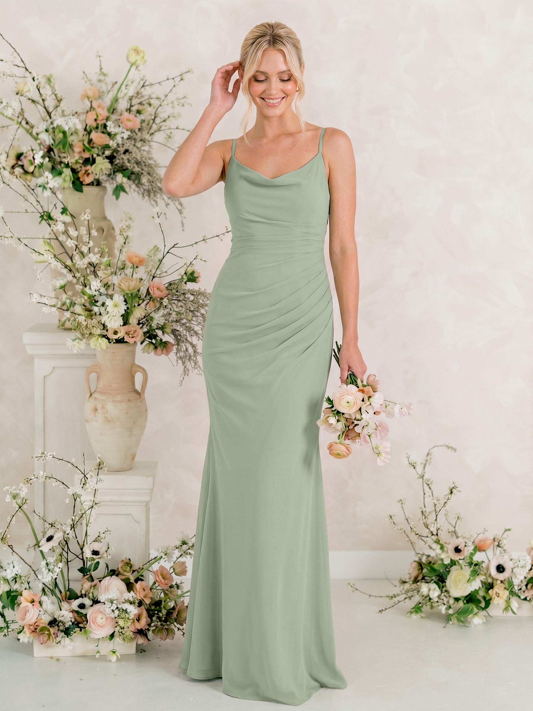 Cowl Back Trumpet/Mermaid Chiffon Bridesmaid Dresses