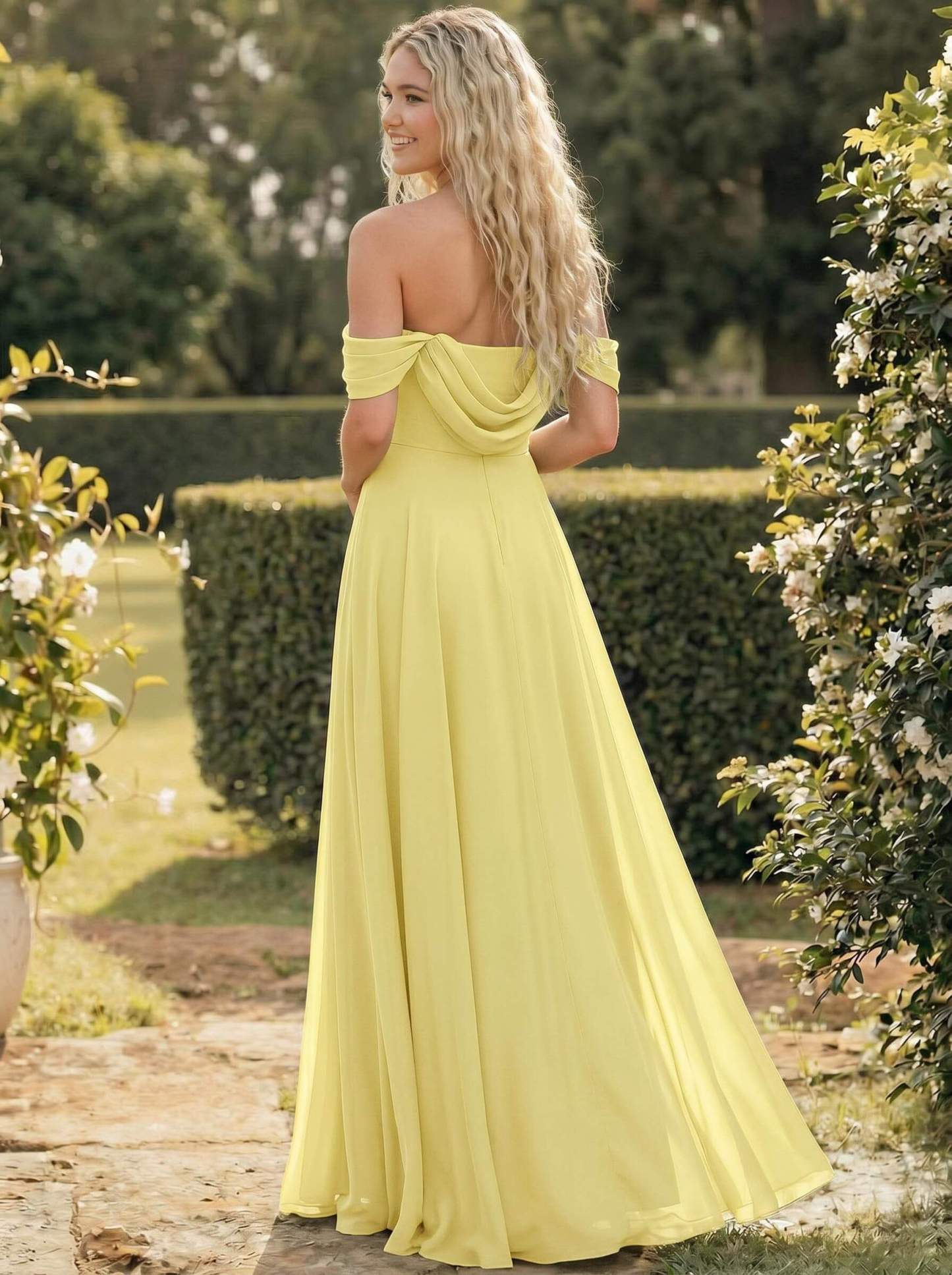 A-Line Off-The-Shoulder Sleeveless Floor-Length Chiffon Bridesmaid Dresses With Split Front, product image 153