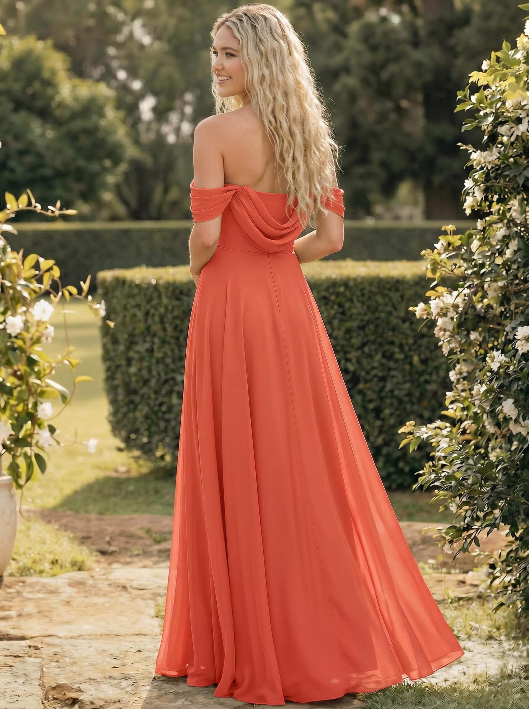 A-Line Off-The-Shoulder Sleeveless Floor-Length Chiffon Bridesmaid Dresses With Split Front, product image 162