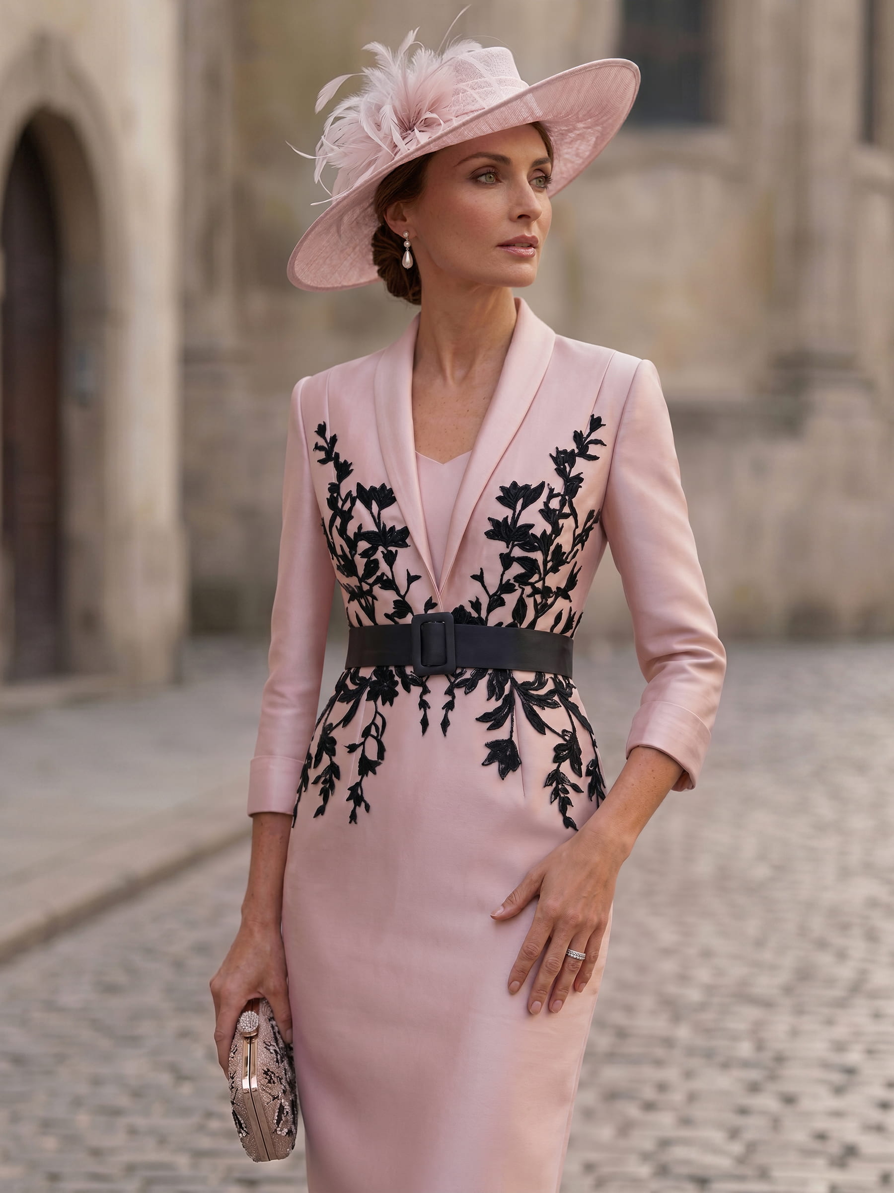 Sheath/Column V-Neck 3/4 Sleeves Tea-Length Satin Mother Of The Bride Dresses