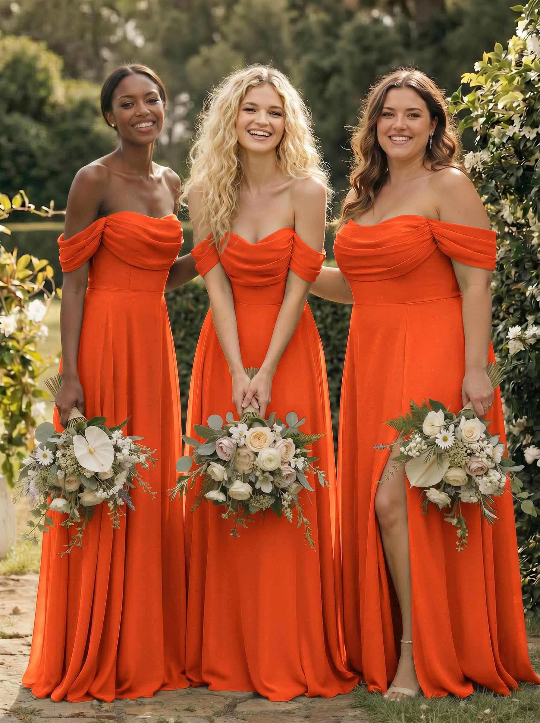 A-Line Off-The-Shoulder Sleeveless Floor-Length Chiffon Bridesmaid Dresses With Split Front, product image 184
