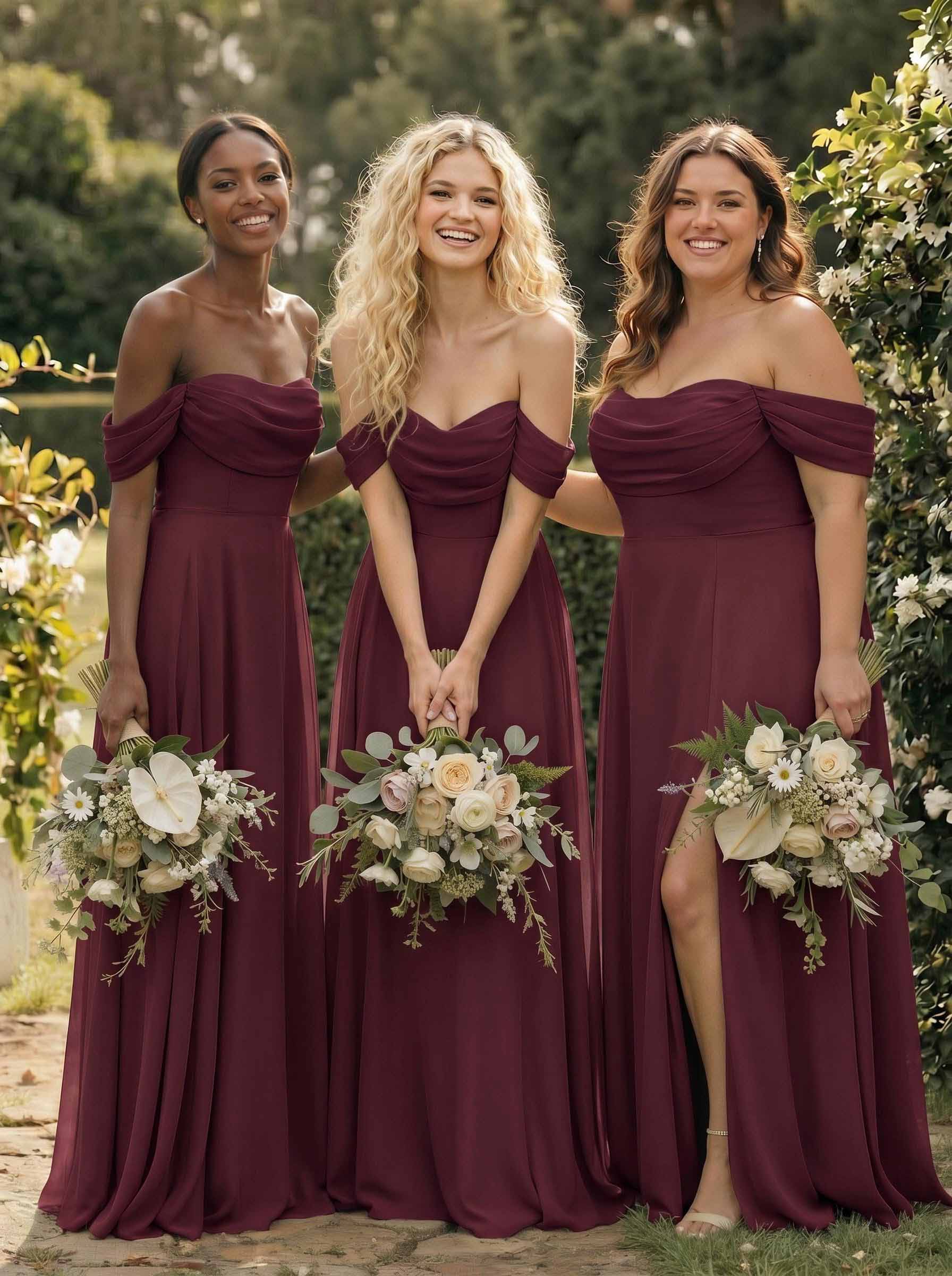 A-Line Off-The-Shoulder Sleeveless Floor-Length Chiffon Bridesmaid Dresses With Split Front, product image 40