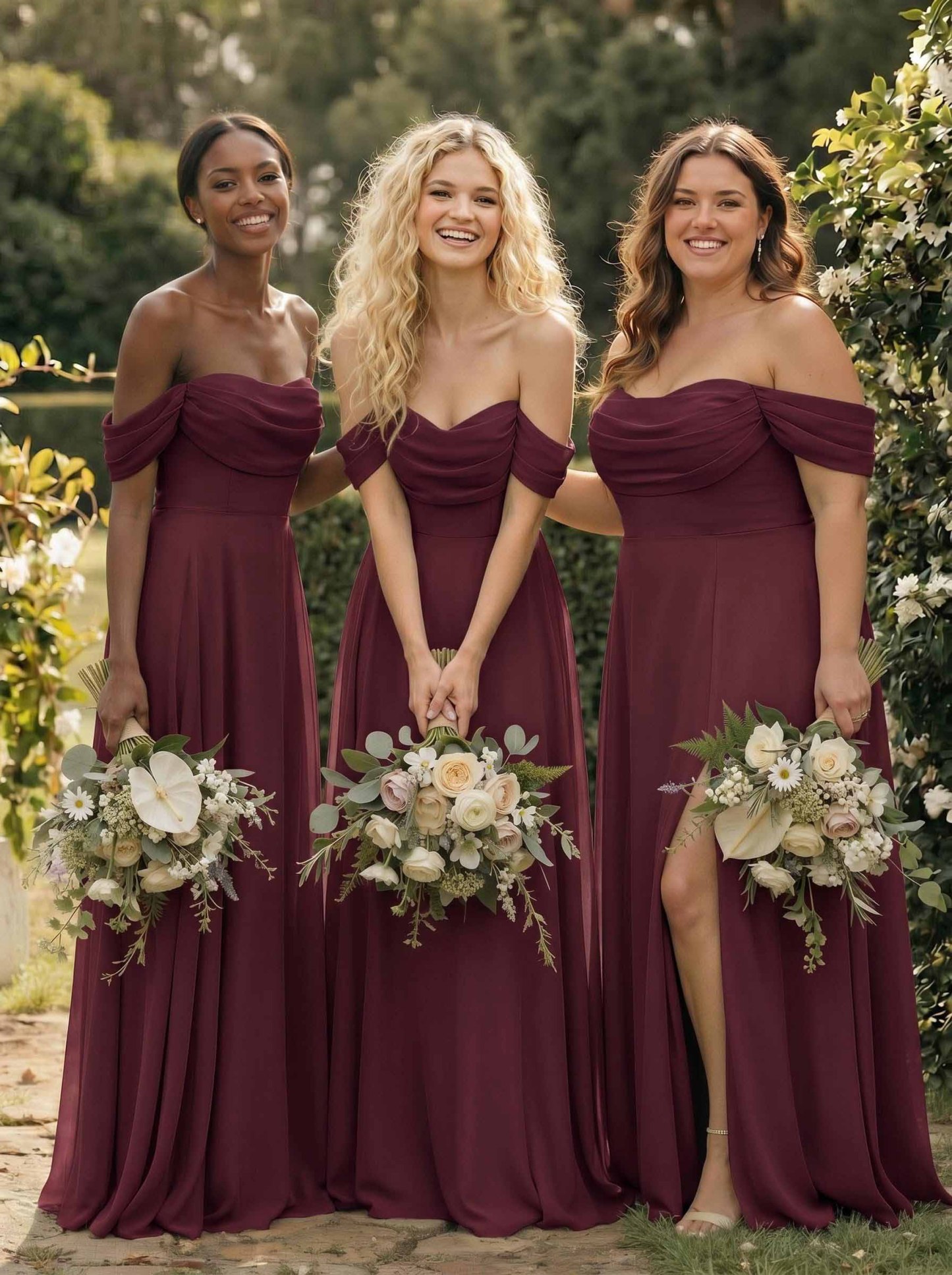 A-Line Off-The-Shoulder Sleeveless Floor-Length Chiffon Bridesmaid Dresses With Split Front, product image 40