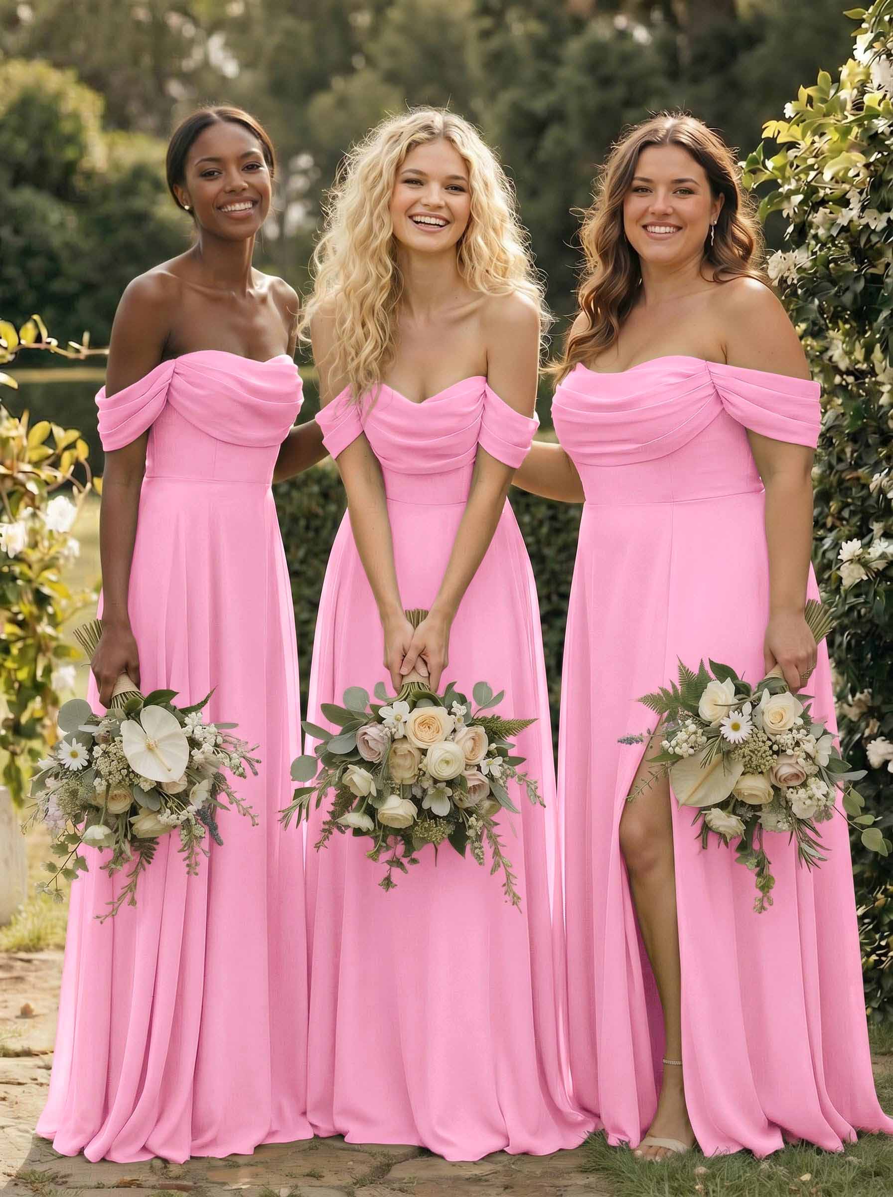 A-Line Off-The-Shoulder Sleeveless Floor-Length Chiffon Bridesmaid Dresses With Split Front, product image 79
