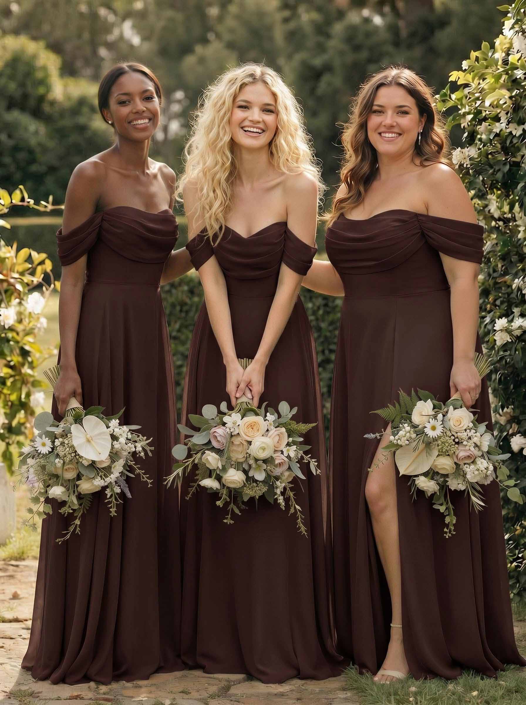 A-Line Off-The-Shoulder Sleeveless Floor-Length Chiffon Bridesmaid Dresses With Split Front, product image 163