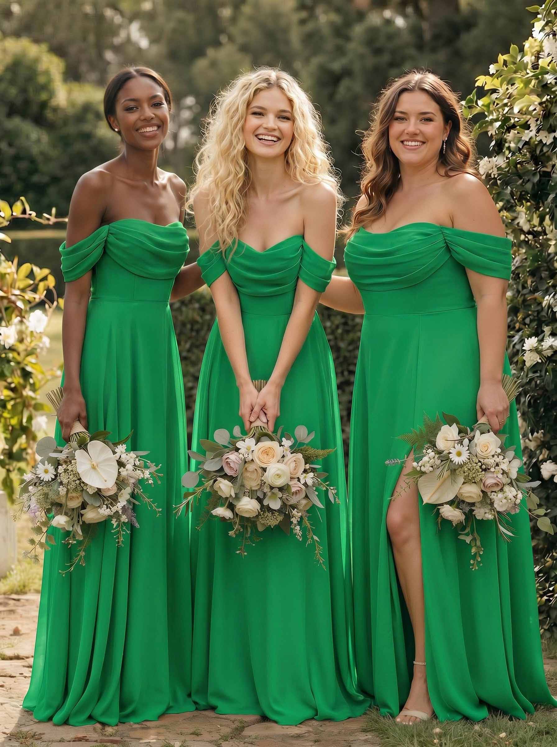 A-Line Off-The-Shoulder Sleeveless Floor-Length Chiffon Bridesmaid Dresses With Split Front, product image 190