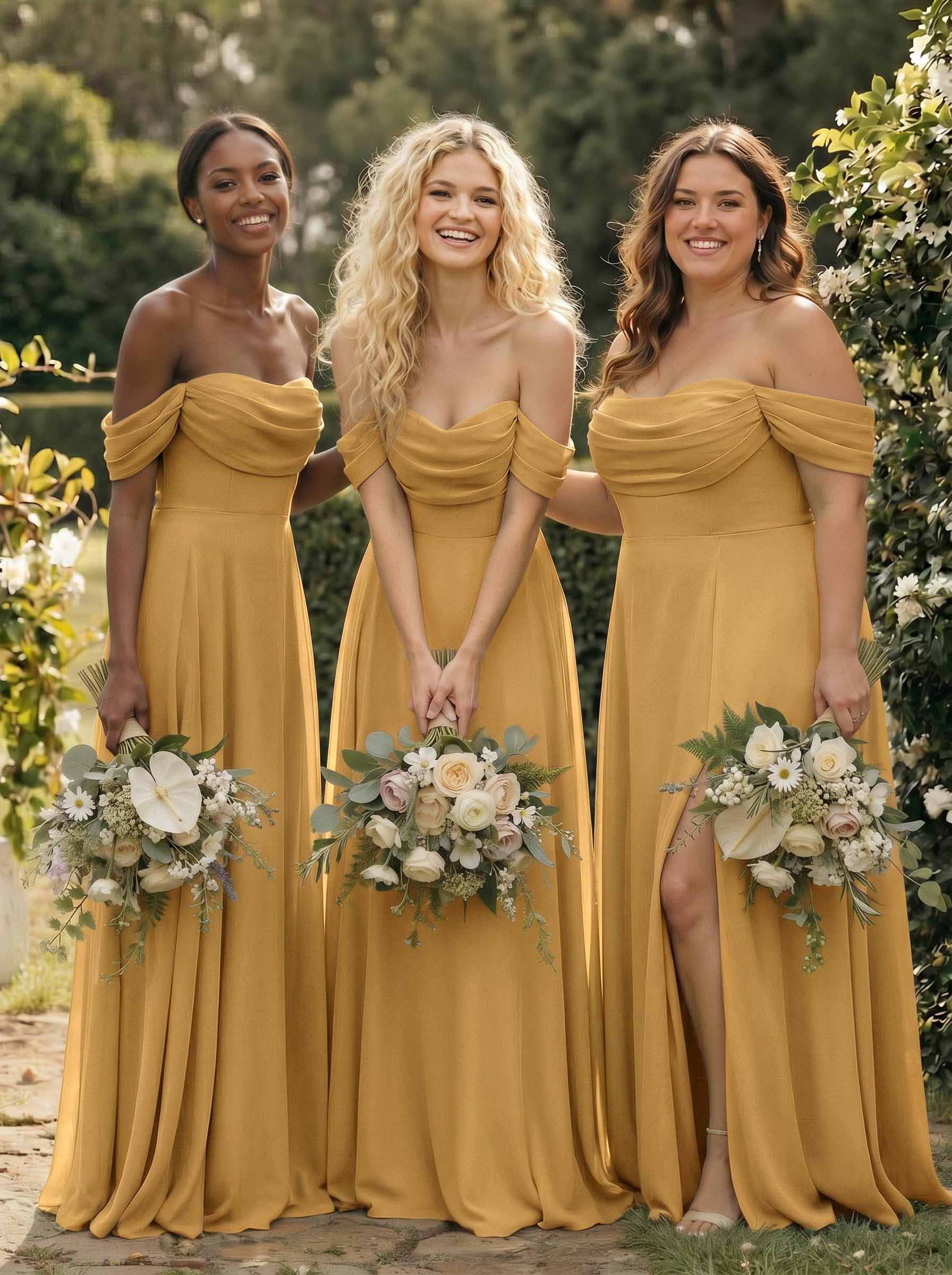 A-Line Off-The-Shoulder Sleeveless Floor-Length Chiffon Bridesmaid Dresses With Split Front, product image 154