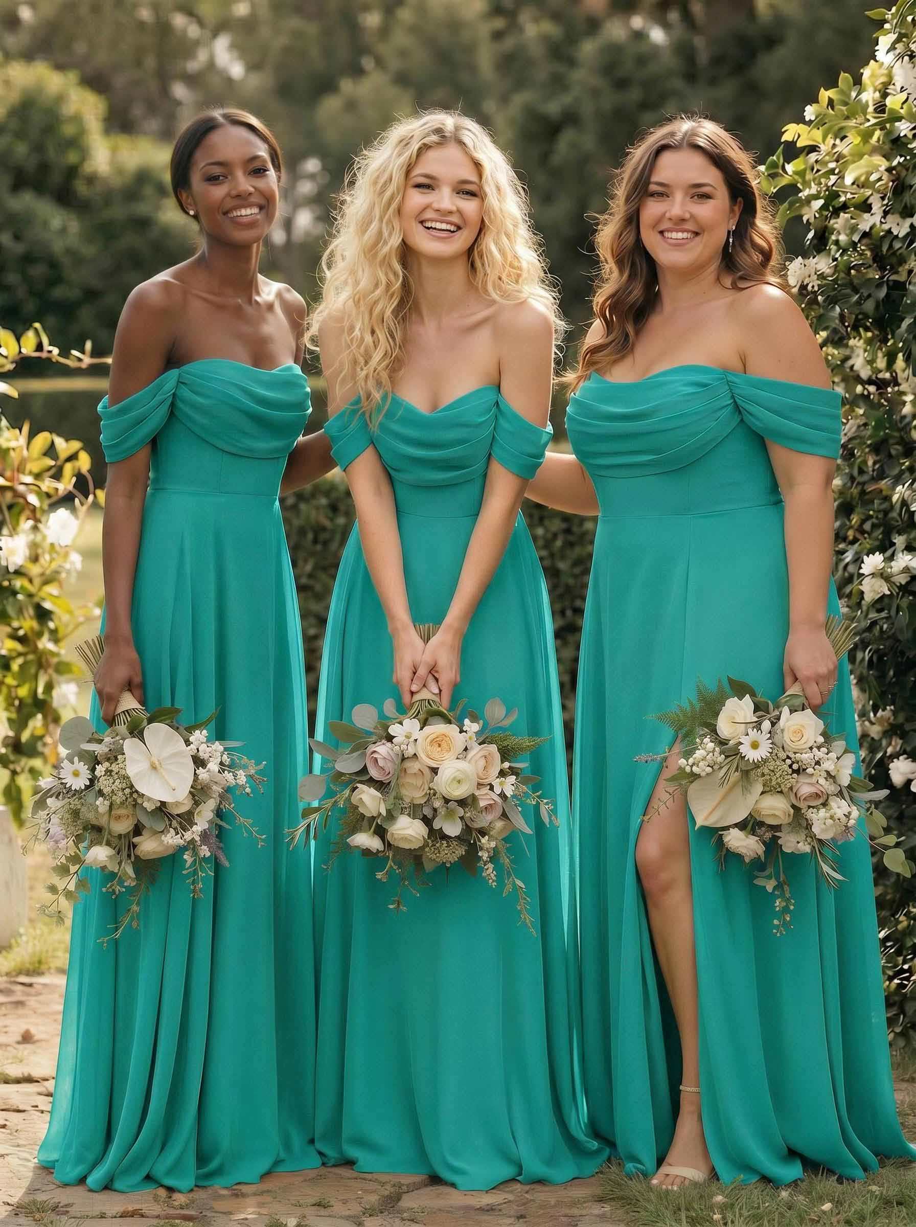 A-Line Off-The-Shoulder Sleeveless Floor-Length Chiffon Bridesmaid Dresses With Split Front, product image 130