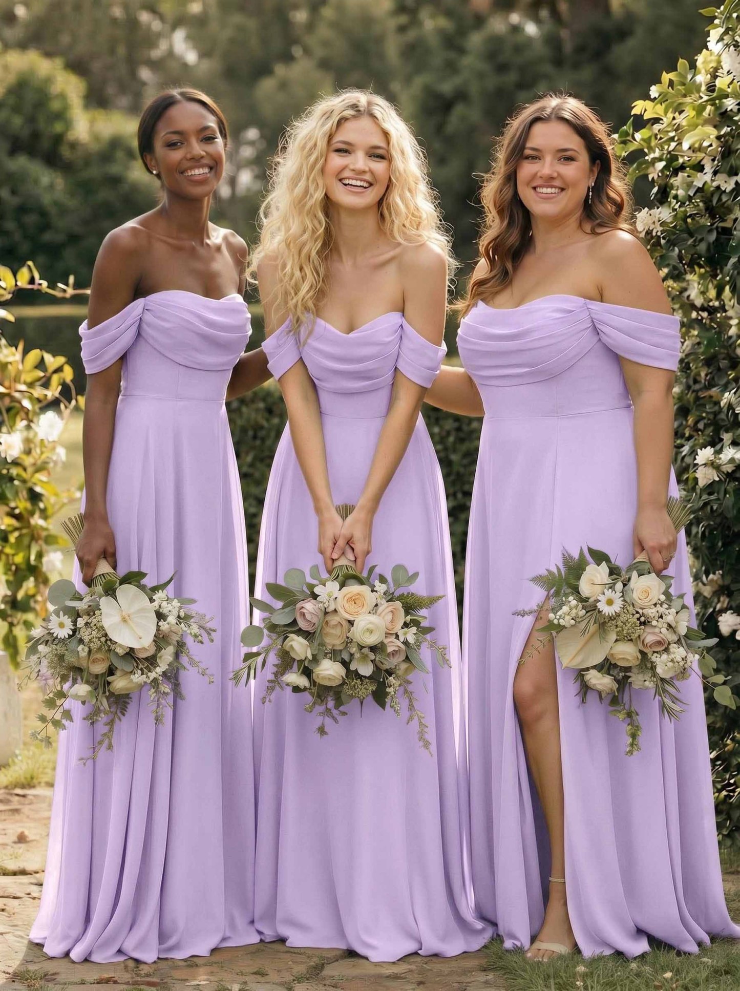 A-Line Off-The-Shoulder Sleeveless Floor-Length Chiffon Bridesmaid Dresses With Split Front, product image 94