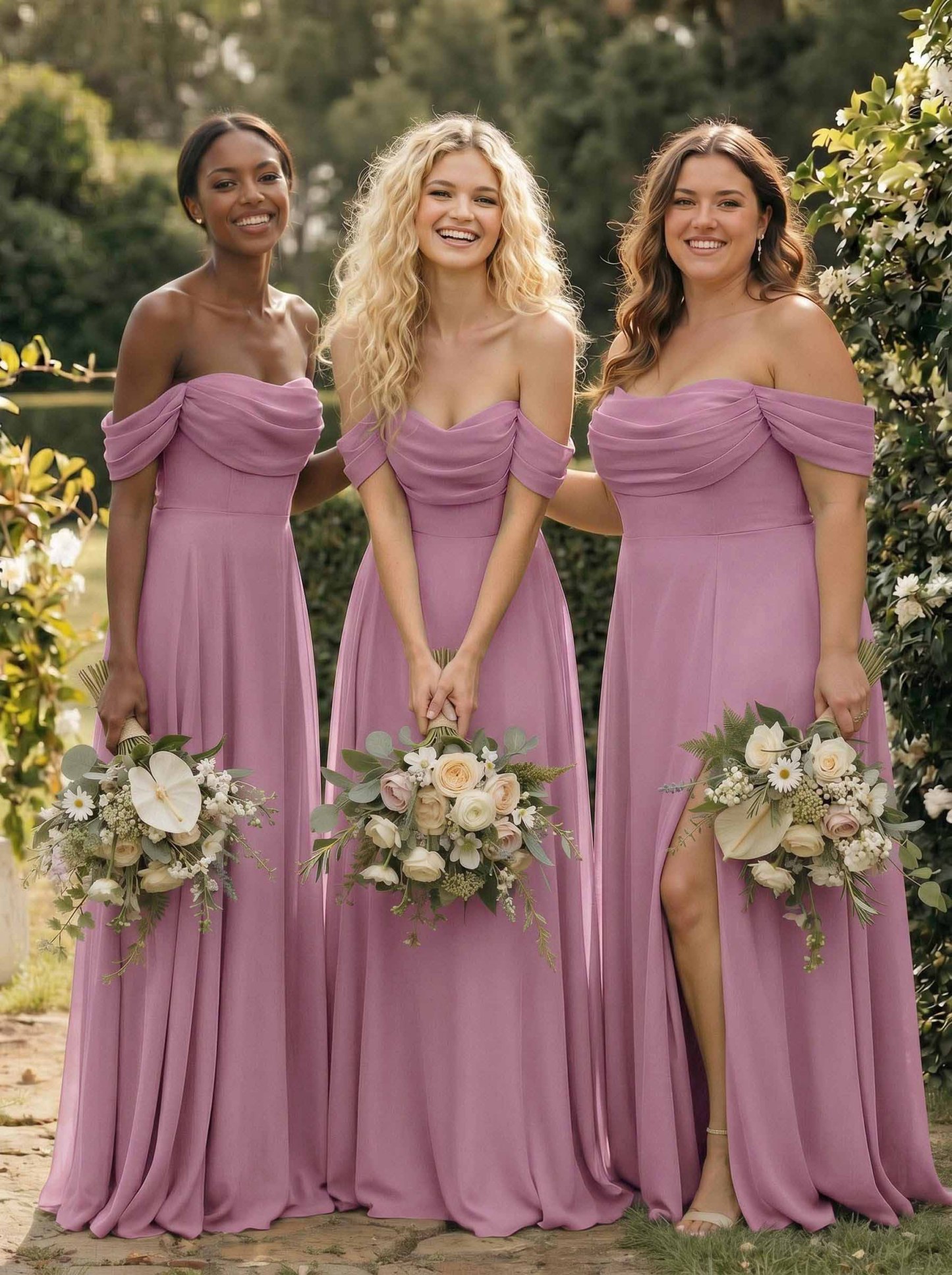 A-Line Off-The-Shoulder Sleeveless Floor-Length Chiffon Bridesmaid Dresses With Split Front, product image 91