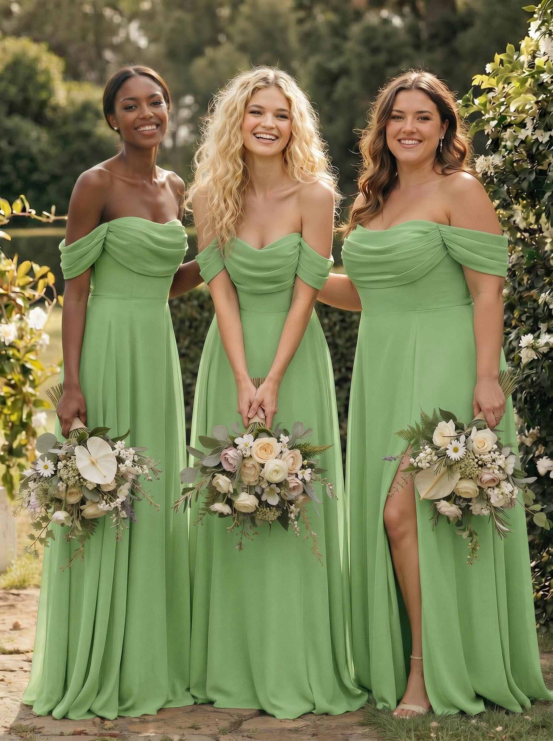 A-Line Off-The-Shoulder Sleeveless Floor-Length Chiffon Bridesmaid Dresses With Split Front, product image 196