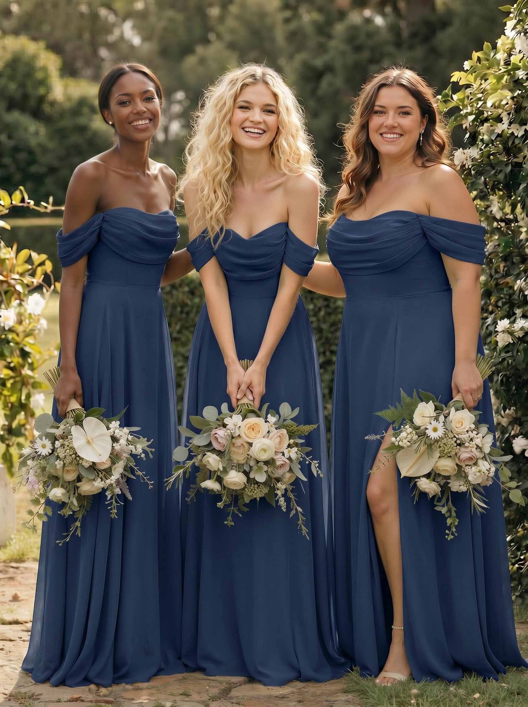 A-Line Off-The-Shoulder Sleeveless Floor-Length Chiffon Bridesmaid Dresses With Split Front, product image 7
