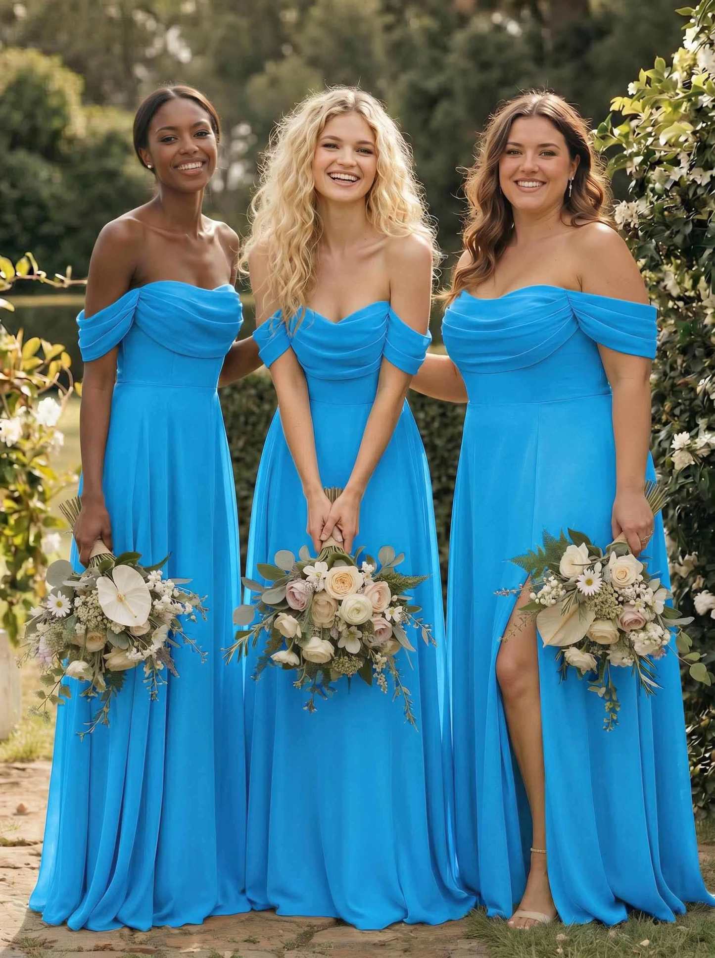 A-Line Off-The-Shoulder Sleeveless Floor-Length Chiffon Bridesmaid Dresses With Split Front, product image 25