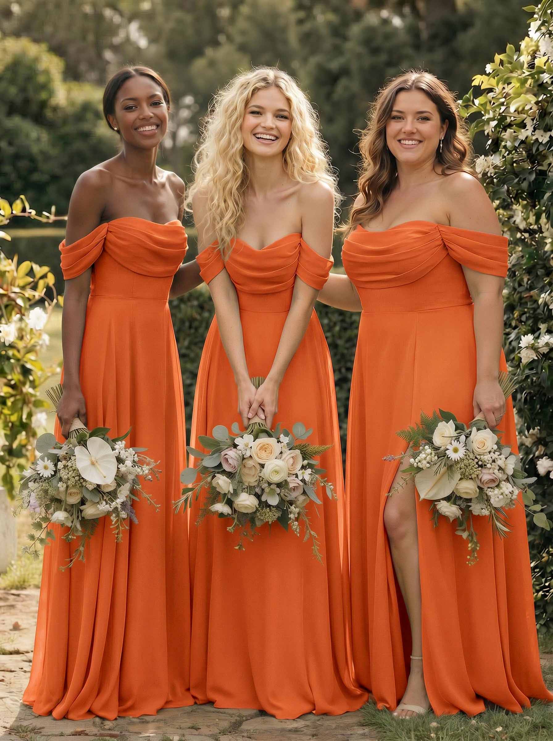 A-Line Off-The-Shoulder Sleeveless Floor-Length Chiffon Bridesmaid Dresses With Split Front, product image 157