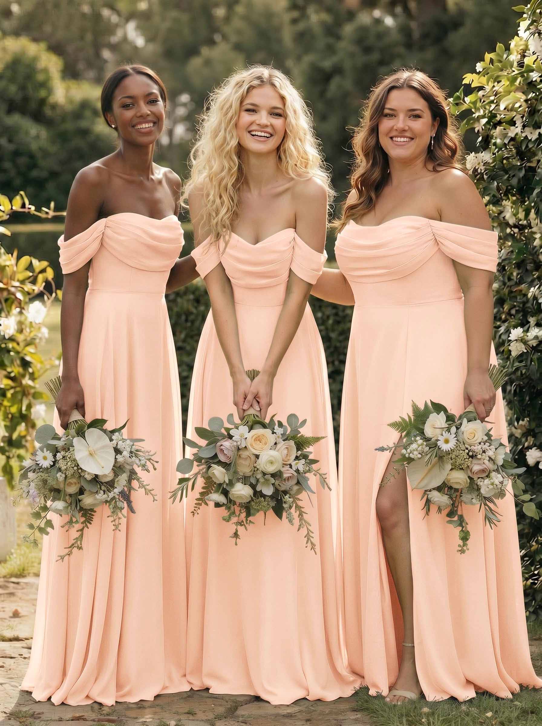 A-Line Off-The-Shoulder Sleeveless Floor-Length Chiffon Bridesmaid Dresses With Split Front, product image 64