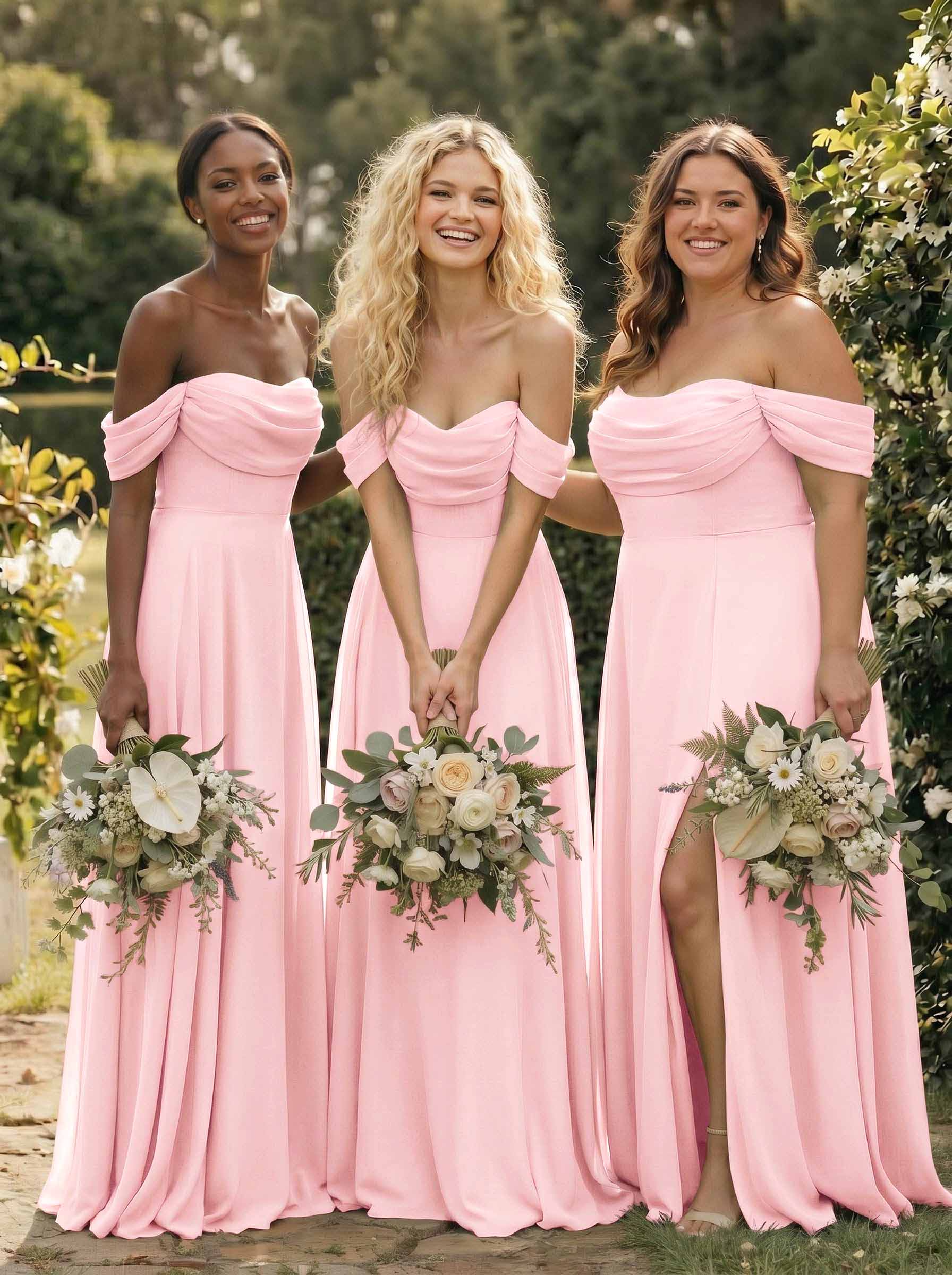 A-Line Off-The-Shoulder Sleeveless Floor-Length Chiffon Bridesmaid Dresses With Split Front, product image 70