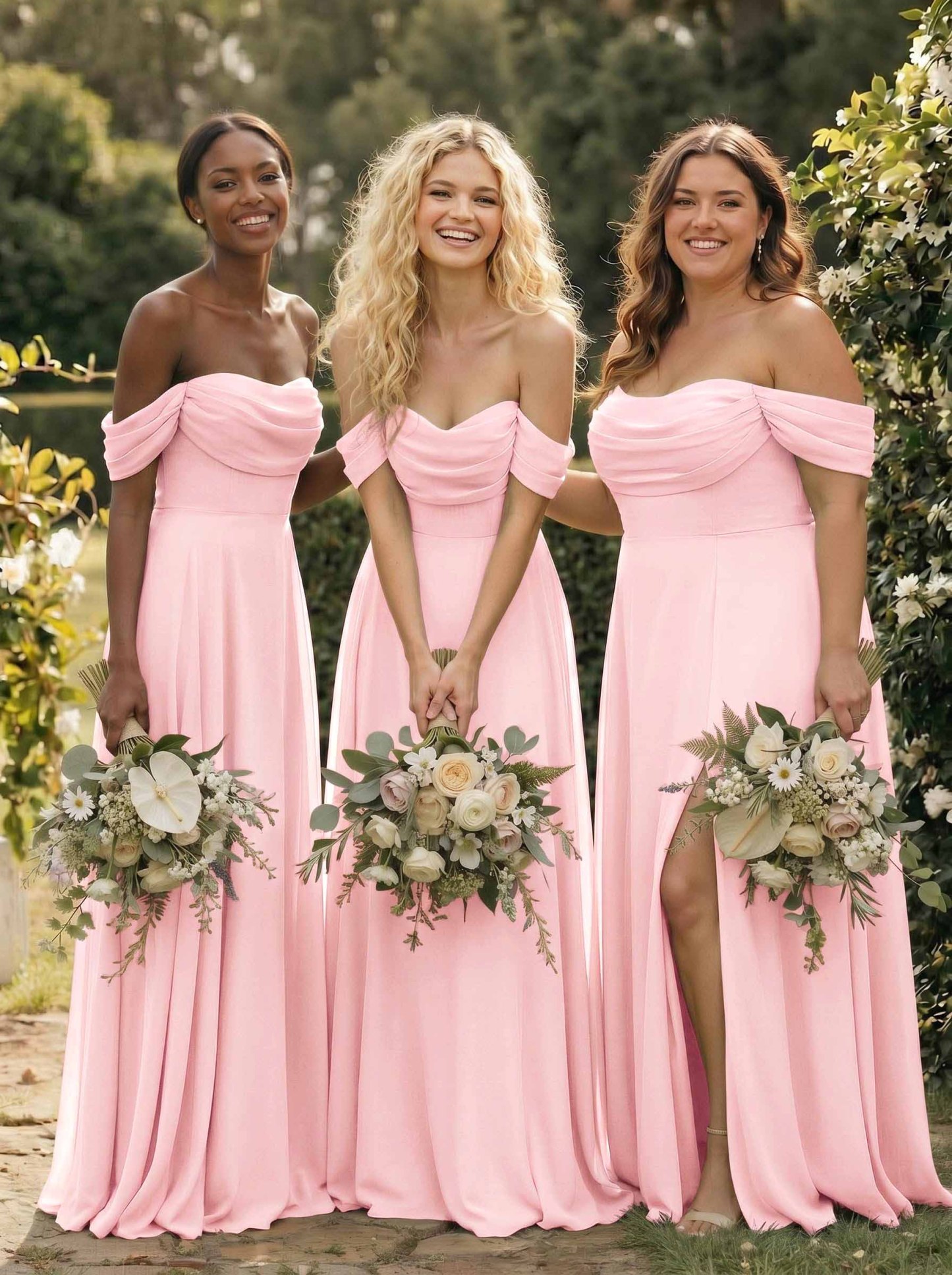 A-Line Off-The-Shoulder Sleeveless Floor-Length Chiffon Bridesmaid Dresses With Split Front, product image 70