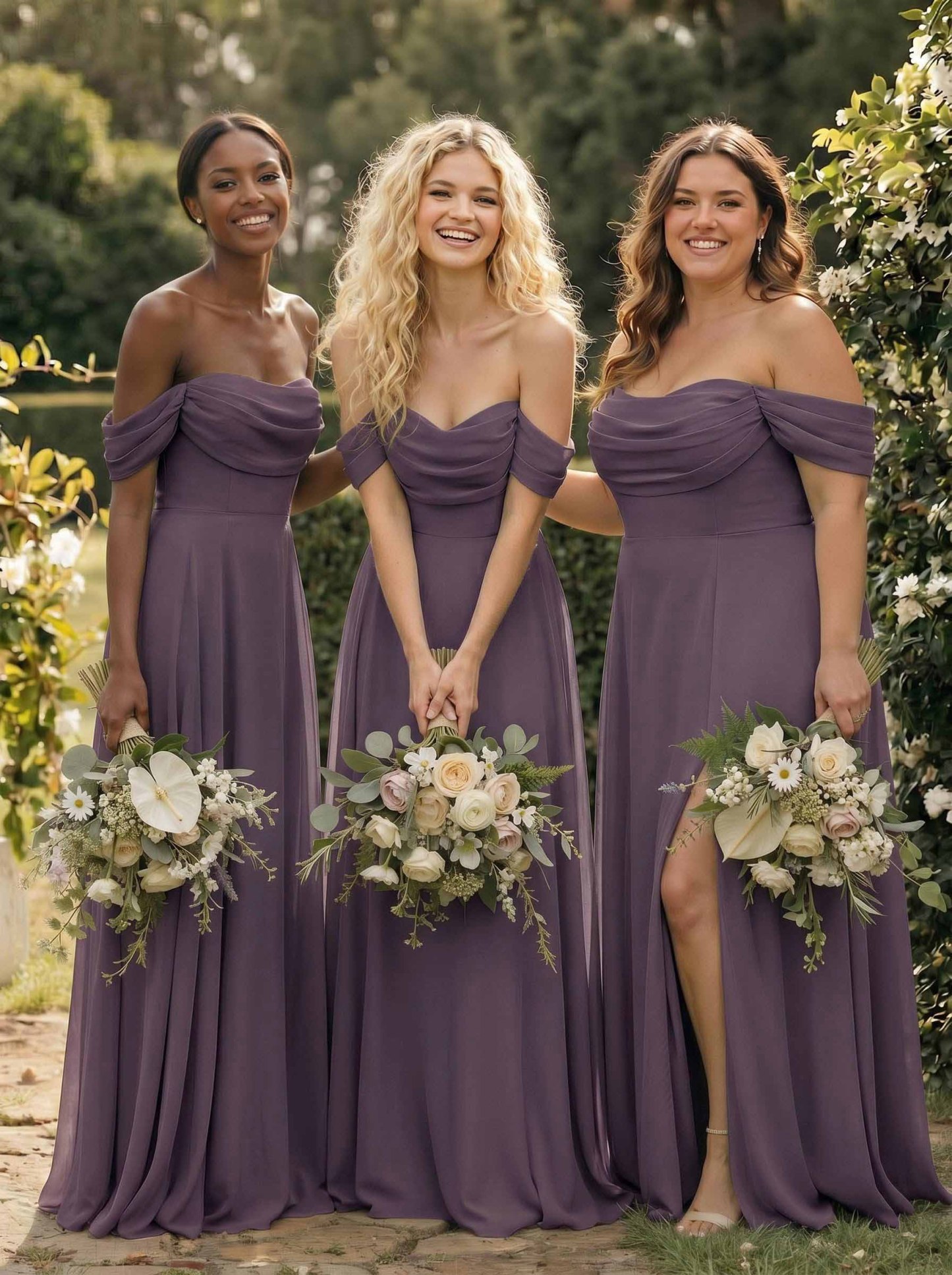 A-Line Off-The-Shoulder Sleeveless Floor-Length Chiffon Bridesmaid Dresses With Split Front, product image 103