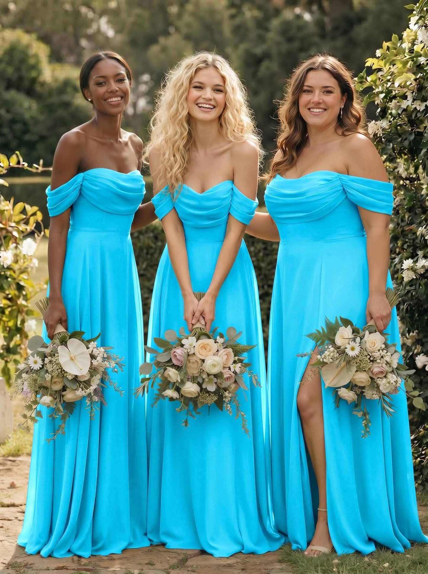 A-Line Off-The-Shoulder Sleeveless Floor-Length Chiffon Bridesmaid Dresses With Split Front, product image 28
