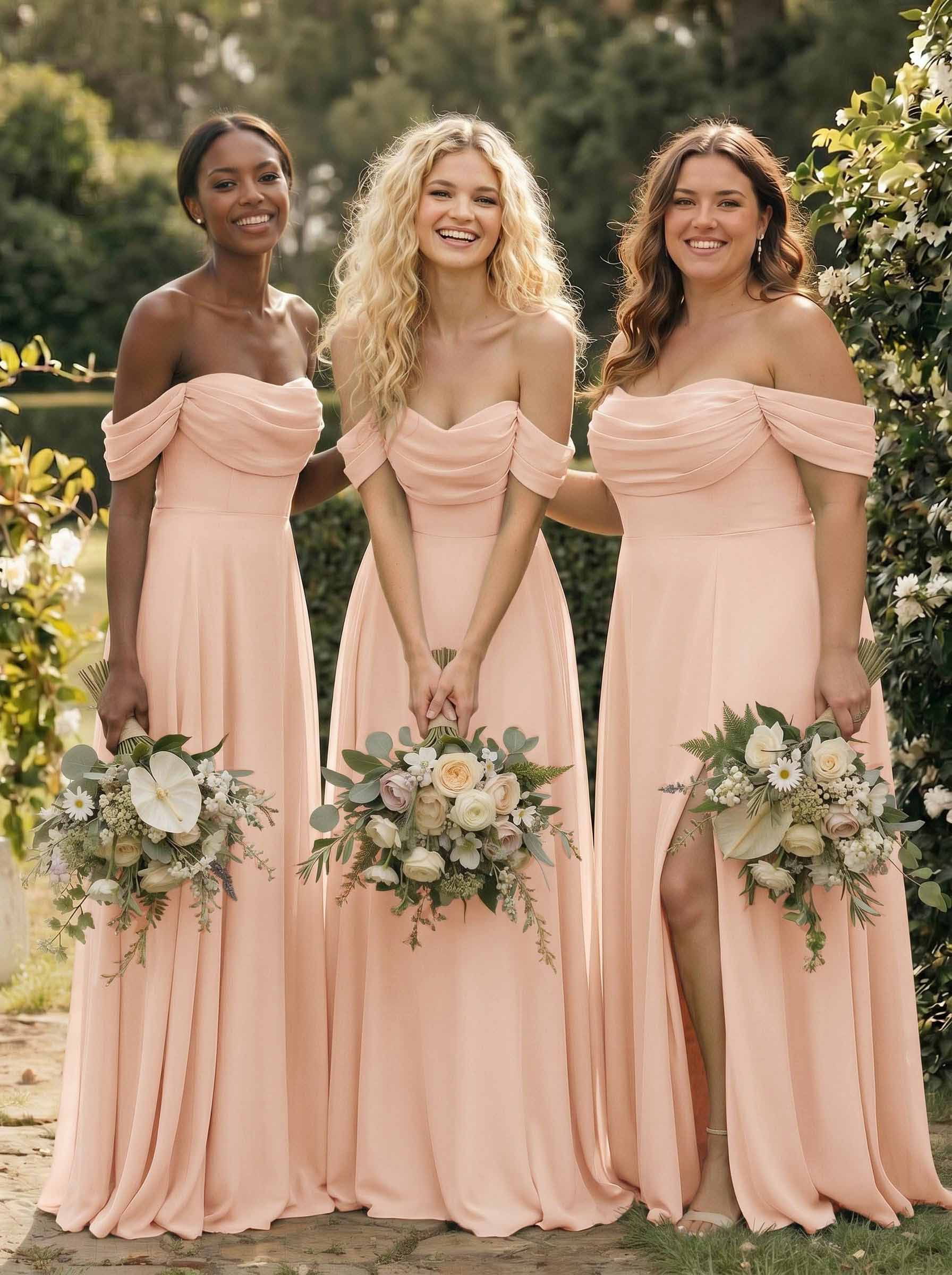 A-Line Off-The-Shoulder Sleeveless Floor-Length Chiffon Bridesmaid Dresses With Split Front, product image 187