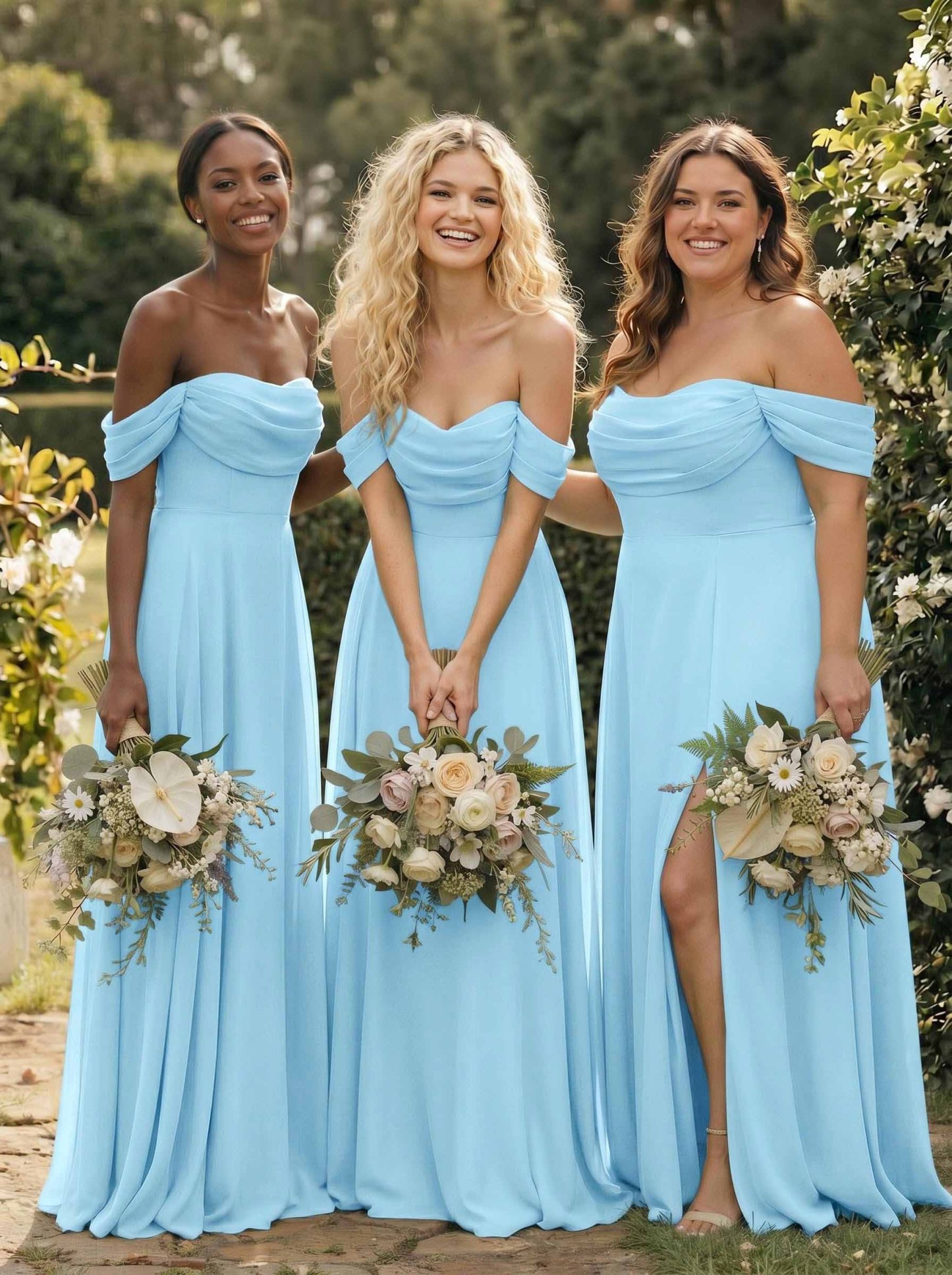 A-Line Off-The-Shoulder Sleeveless Floor-Length Chiffon Bridesmaid Dresses With Split Front, product image 34
