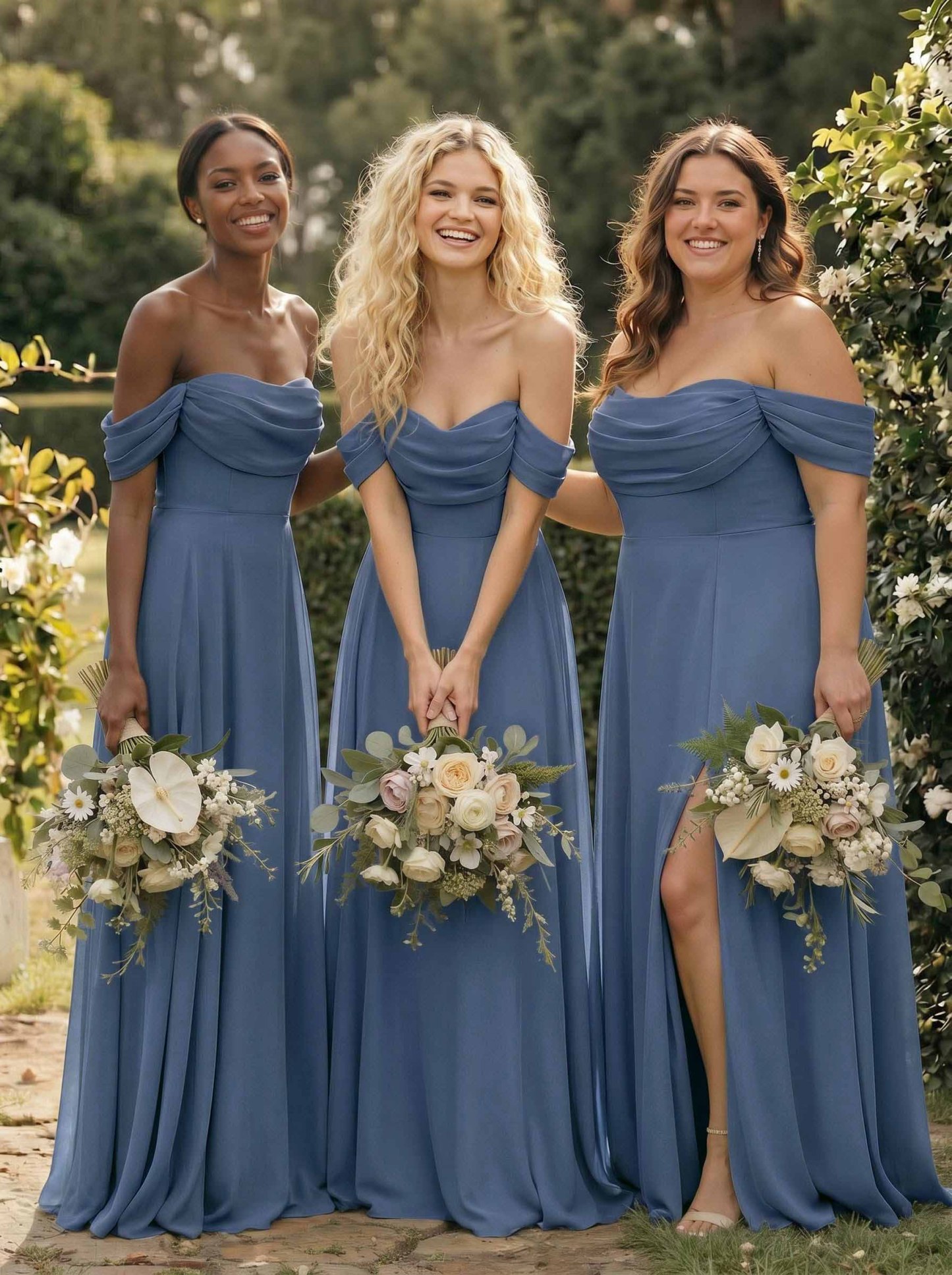 A-Line Off-The-Shoulder Sleeveless Floor-Length Chiffon Bridesmaid Dresses With Split Front, product image 13