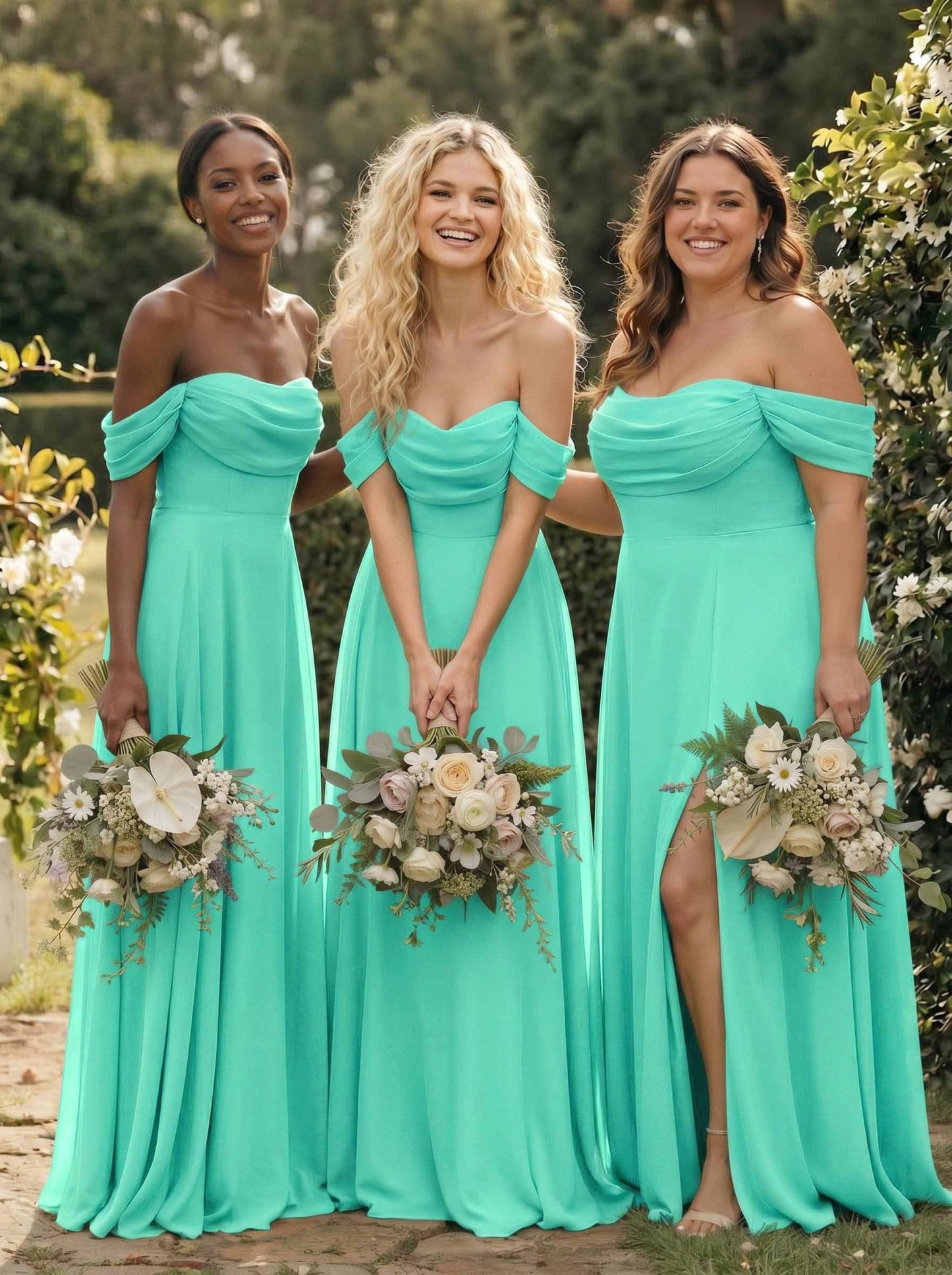 A-Line Off-The-Shoulder Sleeveless Floor-Length Chiffon Bridesmaid Dresses With Split Front, product image 142