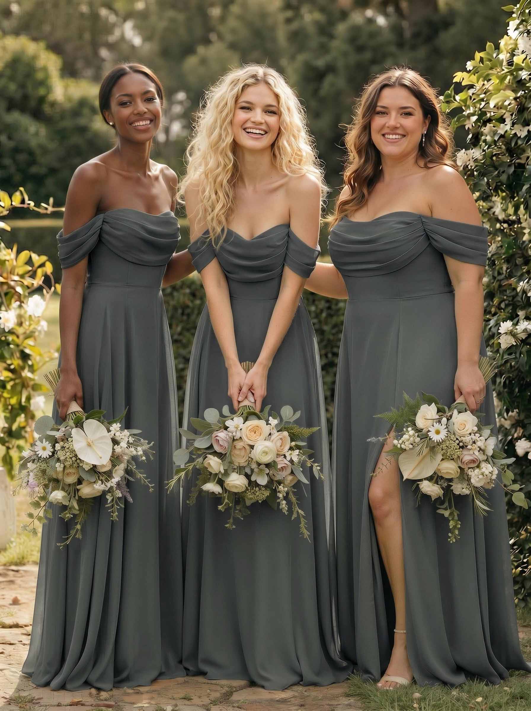 A-Line Off-The-Shoulder Sleeveless Floor-Length Chiffon Bridesmaid Dresses With Split Front, product image 175