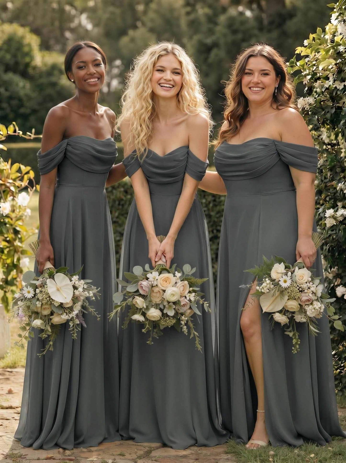 A-Line Off-The-Shoulder Sleeveless Floor-Length Chiffon Bridesmaid Dresses With Split Front, product image 175