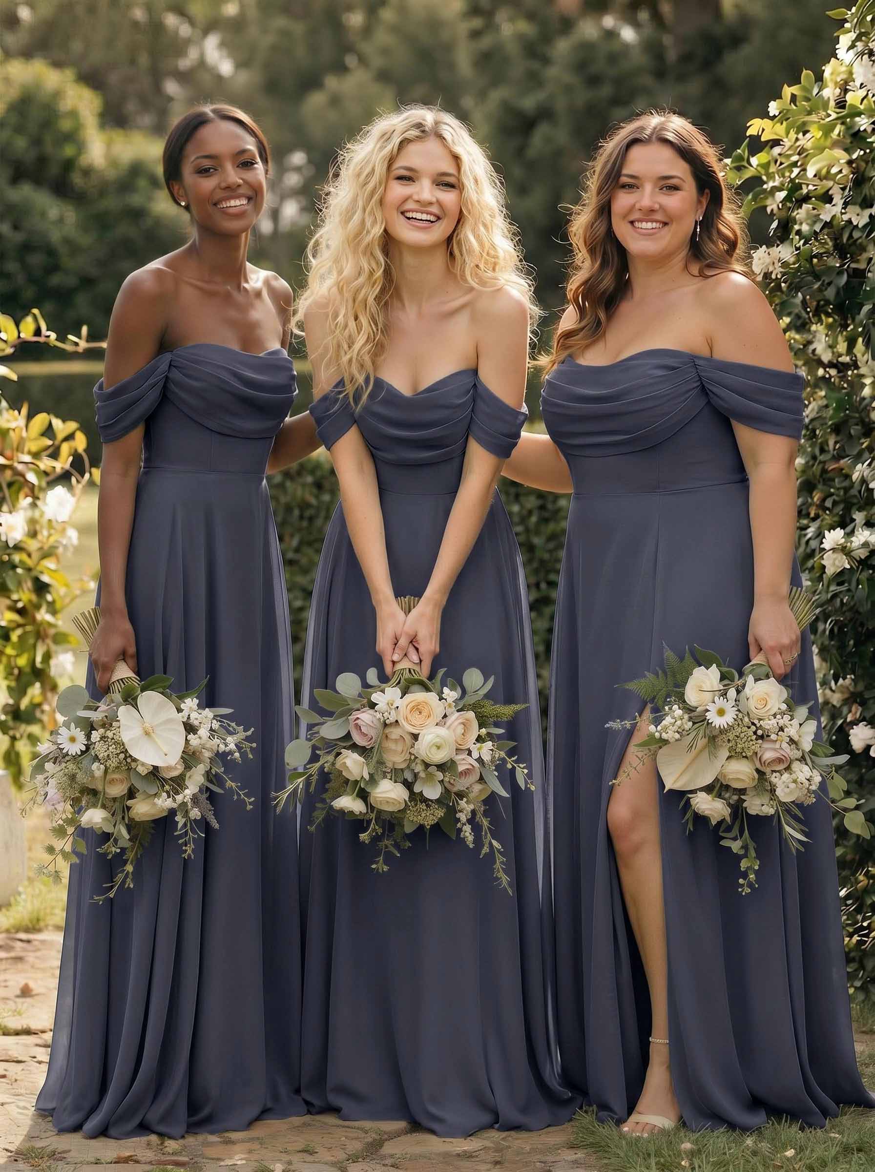 A-Line Off-The-Shoulder Sleeveless Floor-Length Chiffon Bridesmaid Dresses With Split Front, product image 16