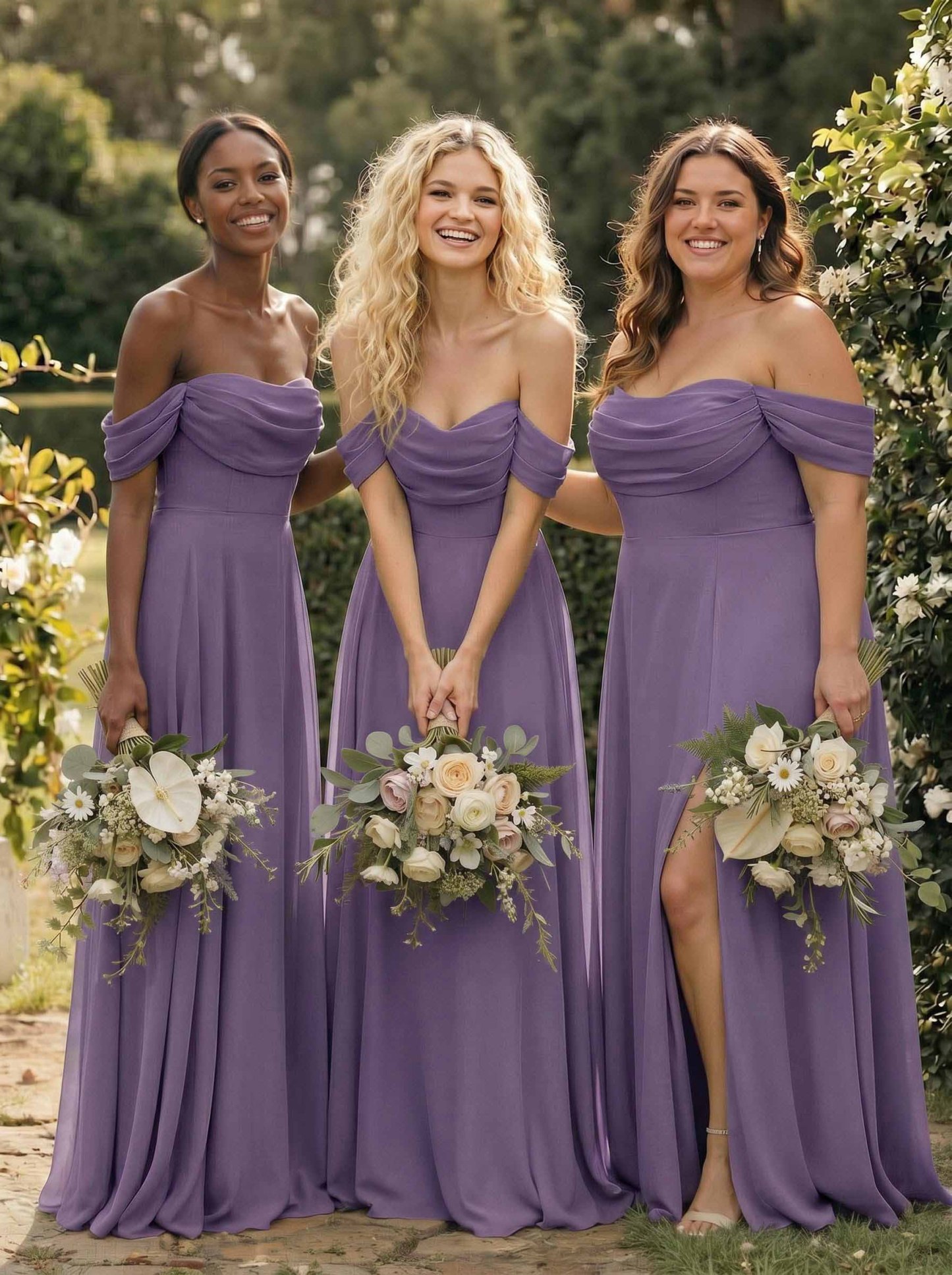 A-Line Off-The-Shoulder Sleeveless Floor-Length Chiffon Bridesmaid Dresses With Split Front, product image 100