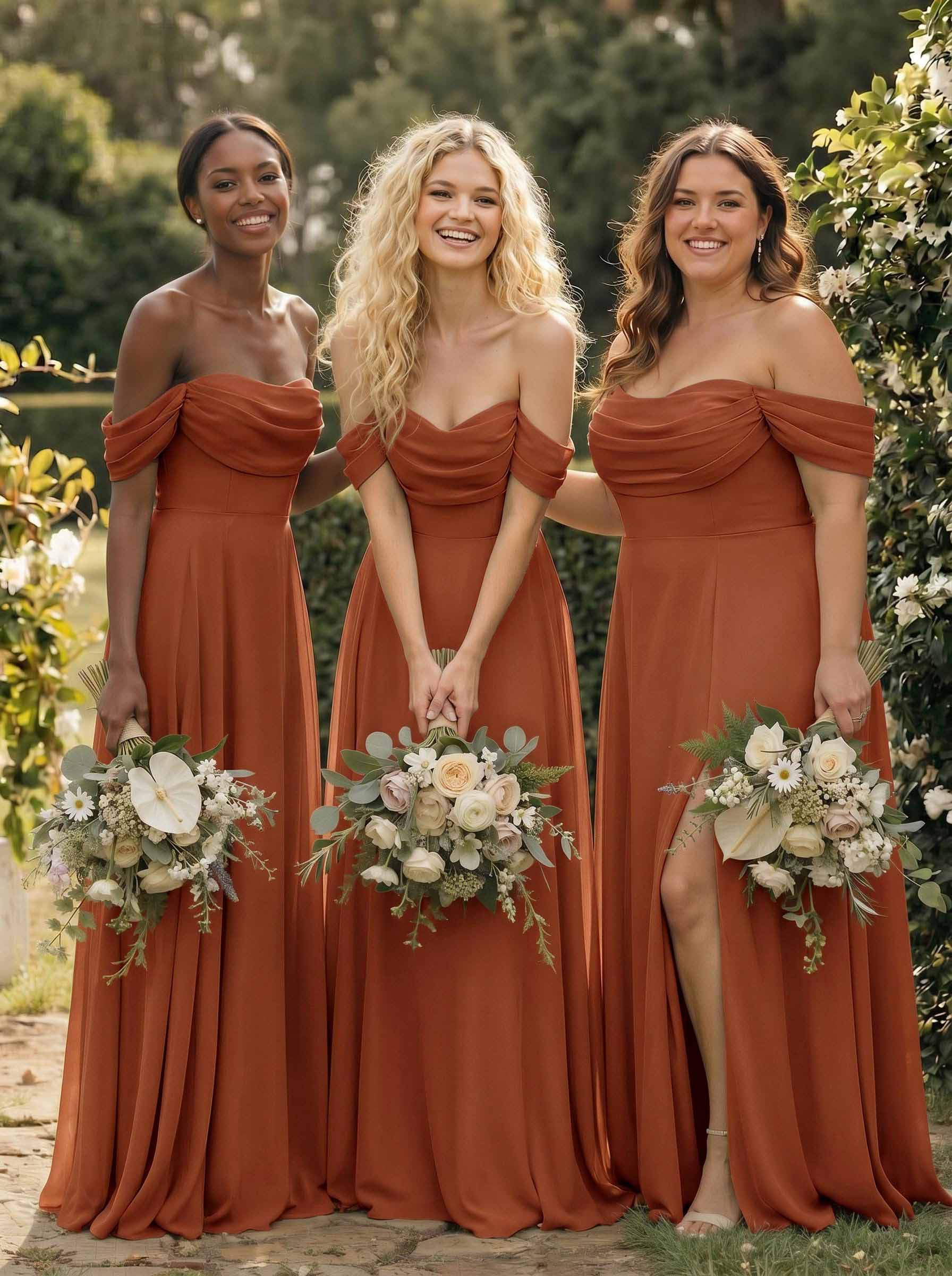 A-Line Off-The-Shoulder Sleeveless Floor-Length Chiffon Bridesmaid Dresses With Split Front, product image 199