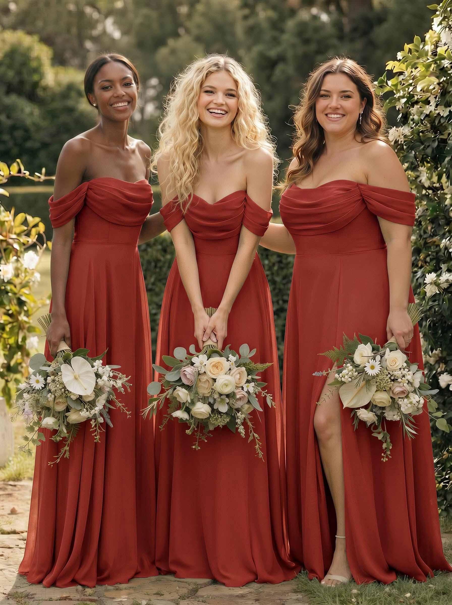 A-Line Off-The-Shoulder Sleeveless Floor-Length Chiffon Bridesmaid Dresses With Split Front, product image 55