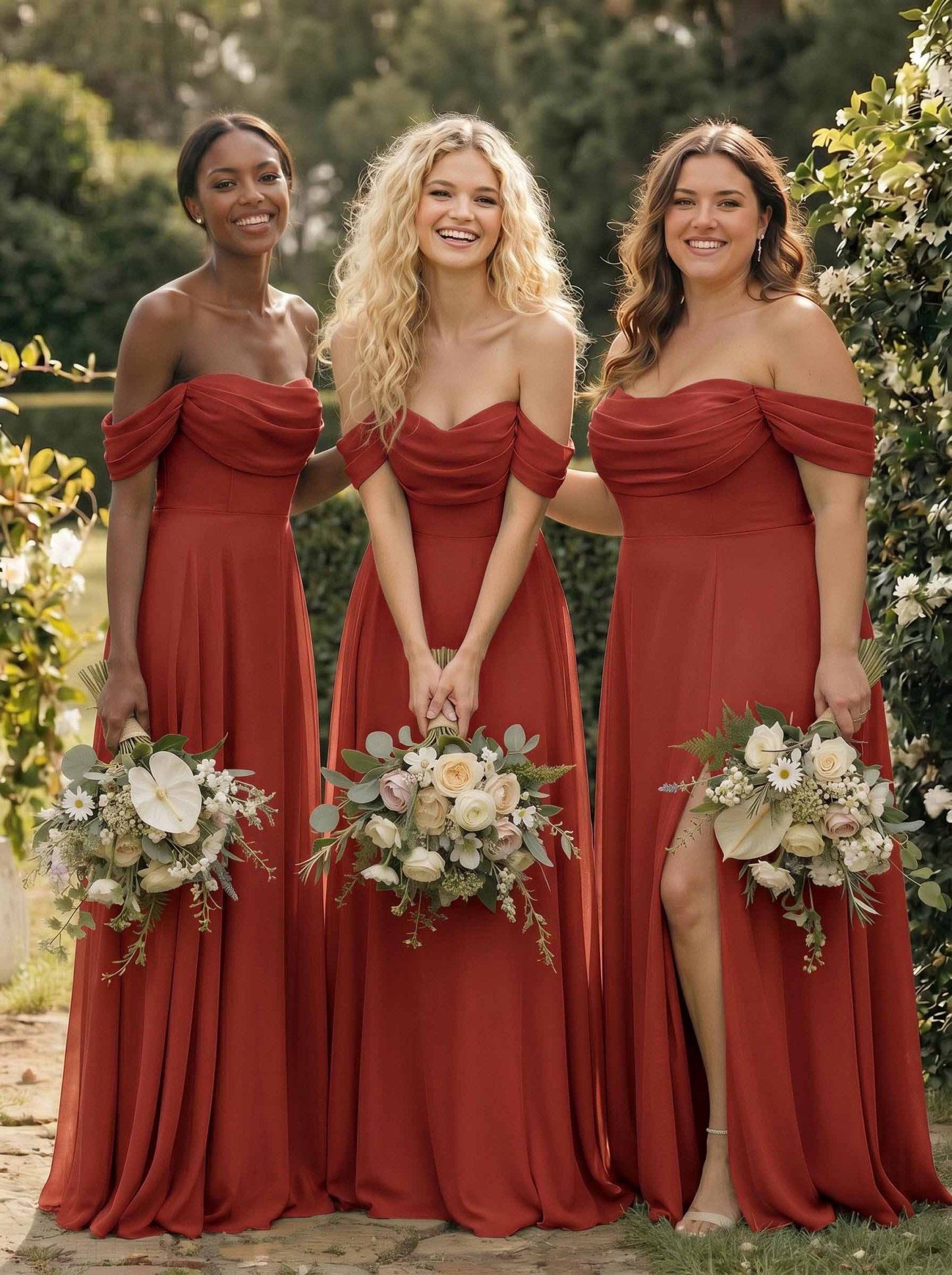 A-Line Off-The-Shoulder Sleeveless Floor-Length Chiffon Bridesmaid Dresses With Split Front, product image 55